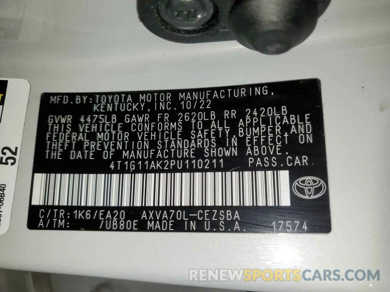 12 Photograph of a damaged car 4T1G11AK2PU110211 TOYOTA CAMRY 2023