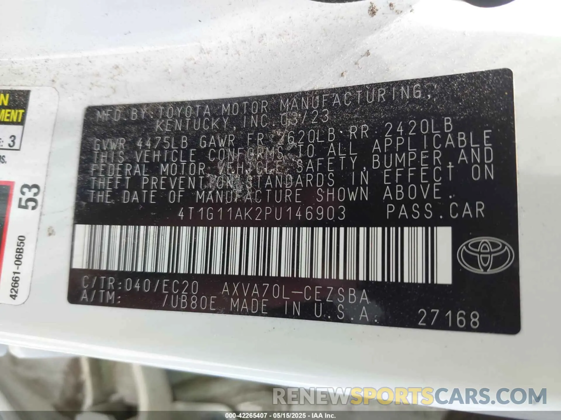 9 Photograph of a damaged car 4T1G11AK2PU146903 TOYOTA CAMRY 2023