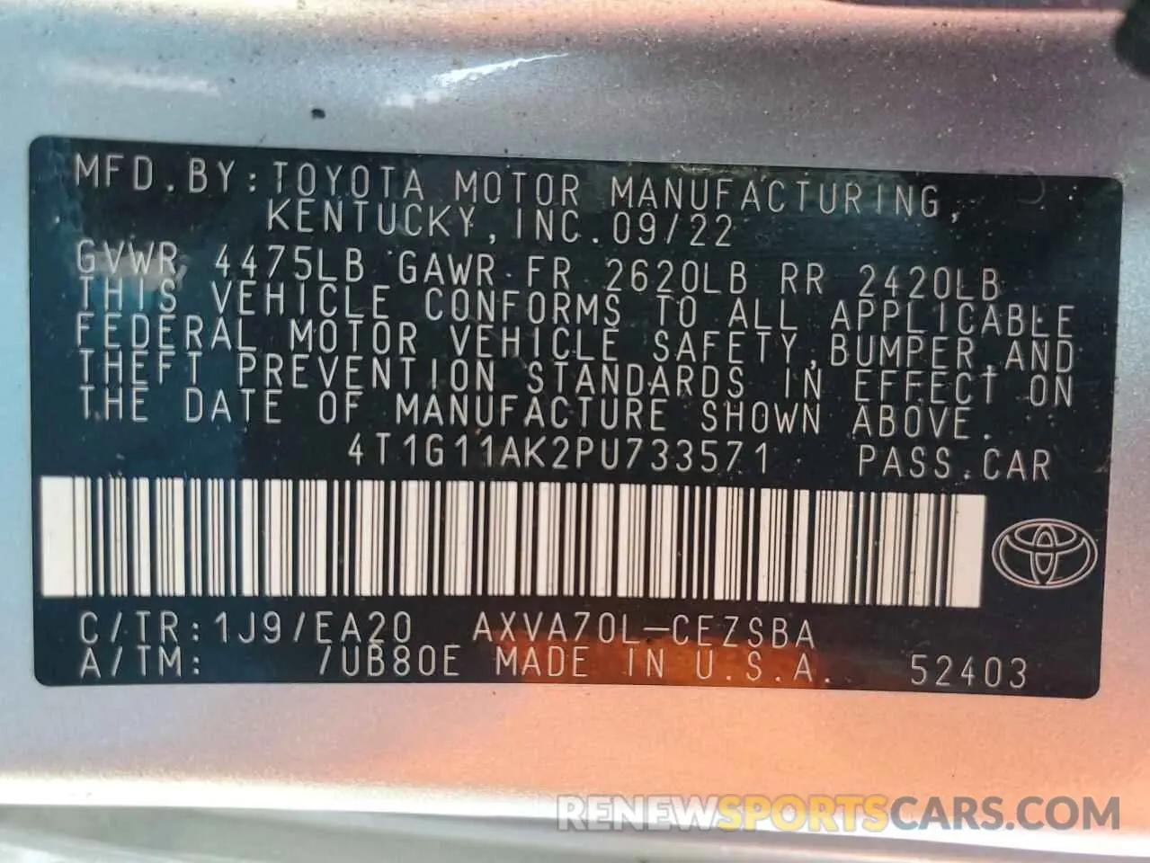 12 Photograph of a damaged car 4T1G11AK2PU733571 TOYOTA CAMRY 2023