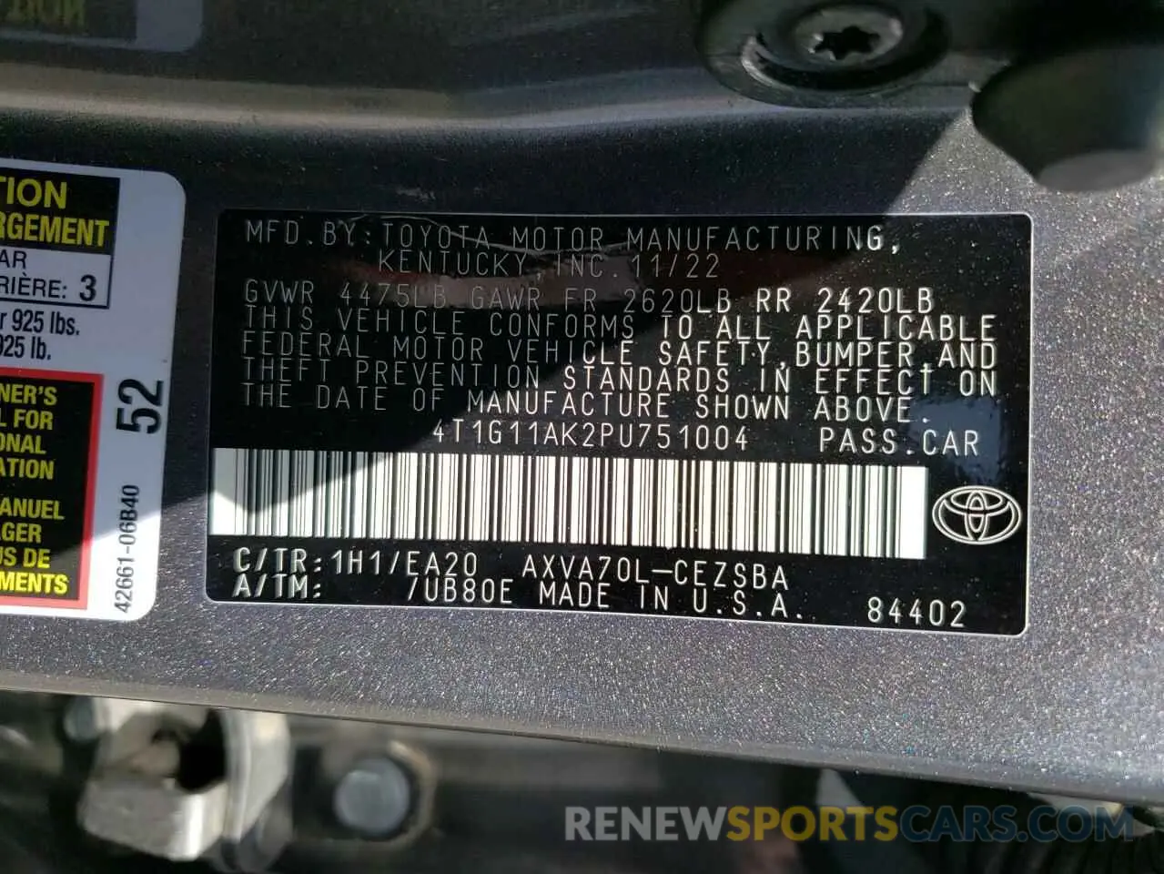 13 Photograph of a damaged car 4T1G11AK2PU751004 TOYOTA CAMRY 2023