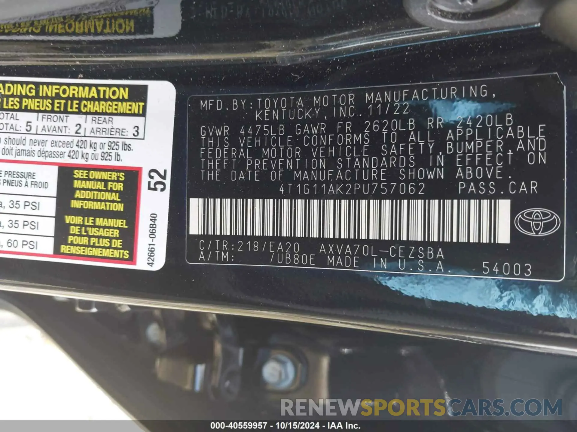 9 Photograph of a damaged car 4T1G11AK2PU757062 TOYOTA CAMRY 2023