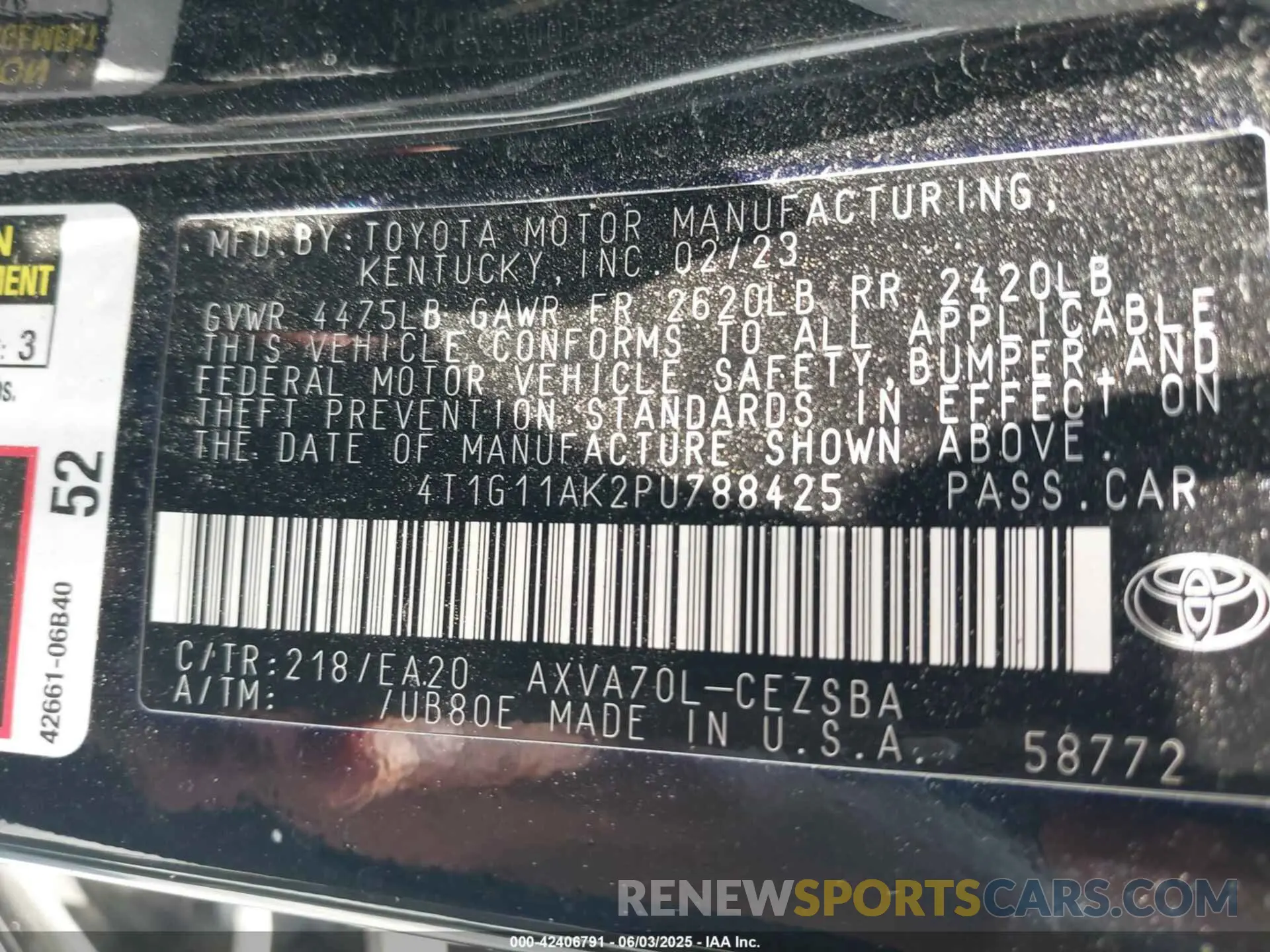 9 Photograph of a damaged car 4T1G11AK2PU788425 TOYOTA CAMRY 2023