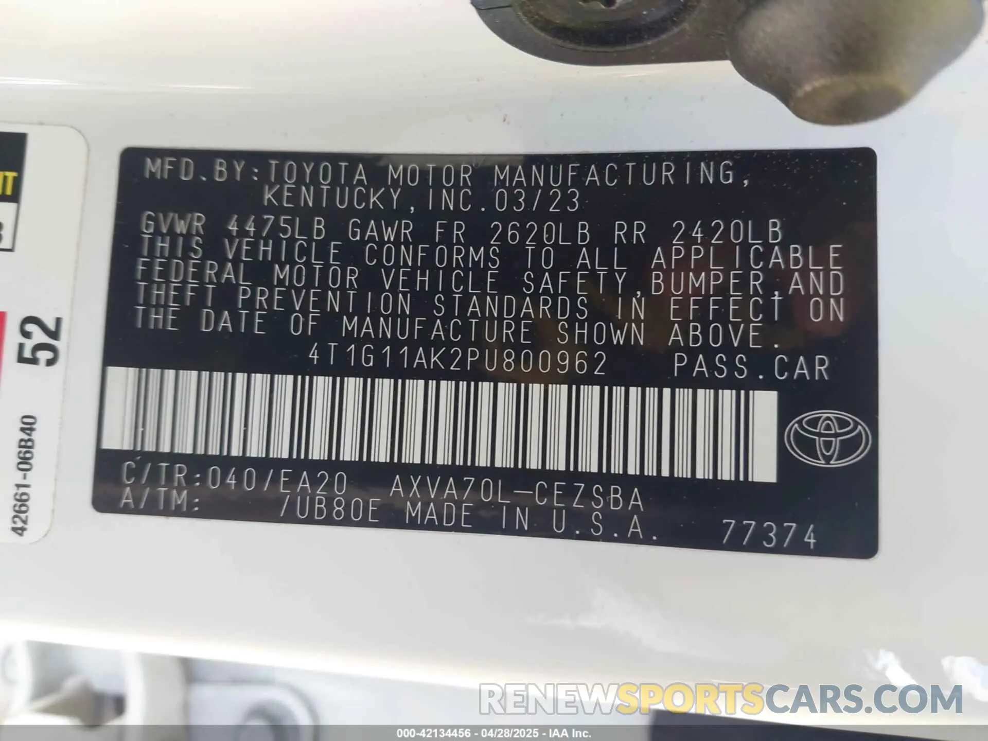 9 Photograph of a damaged car 4T1G11AK2PU800962 TOYOTA CAMRY 2023