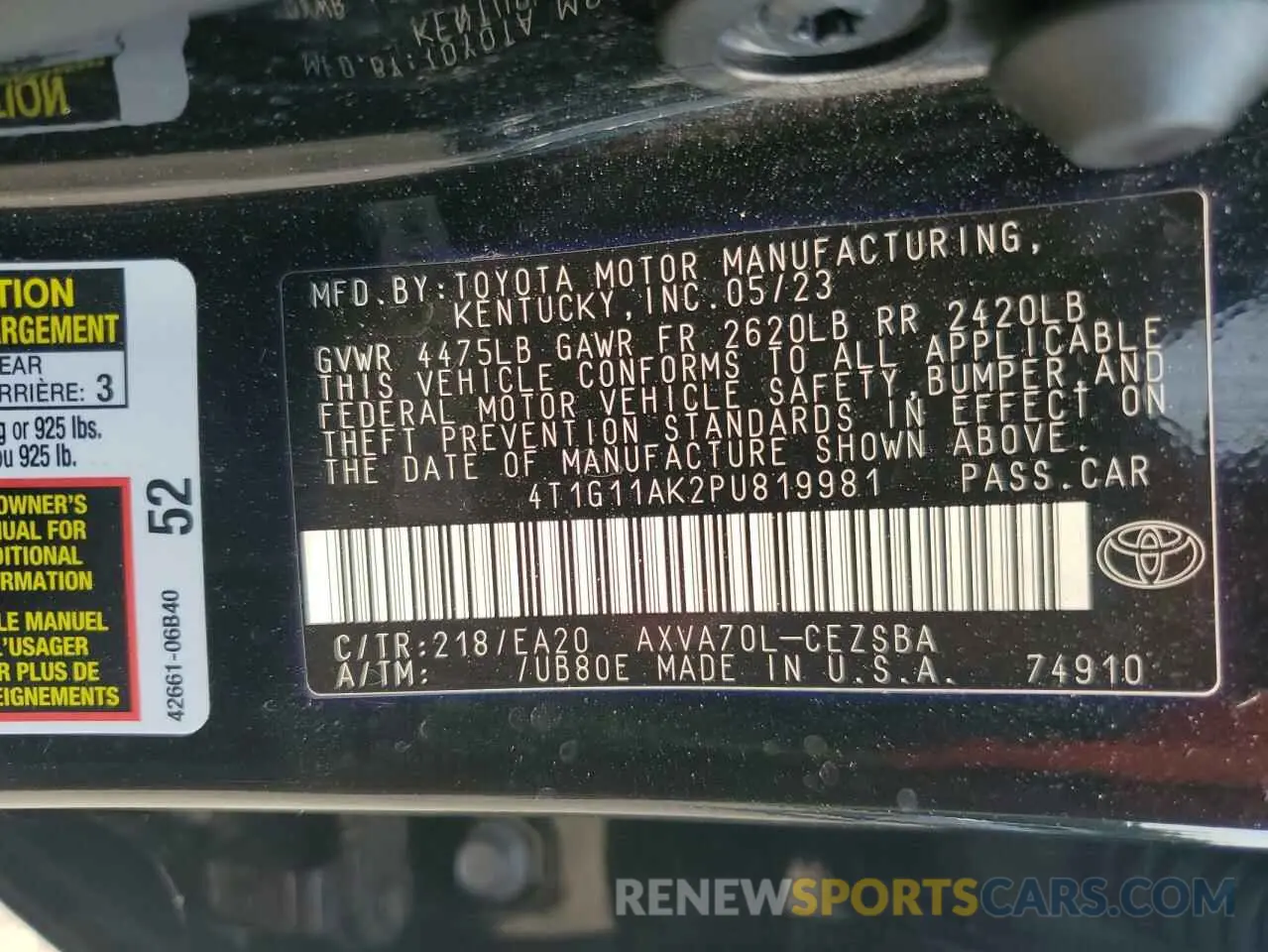 12 Photograph of a damaged car 4T1G11AK2PU819981 TOYOTA CAMRY 2023