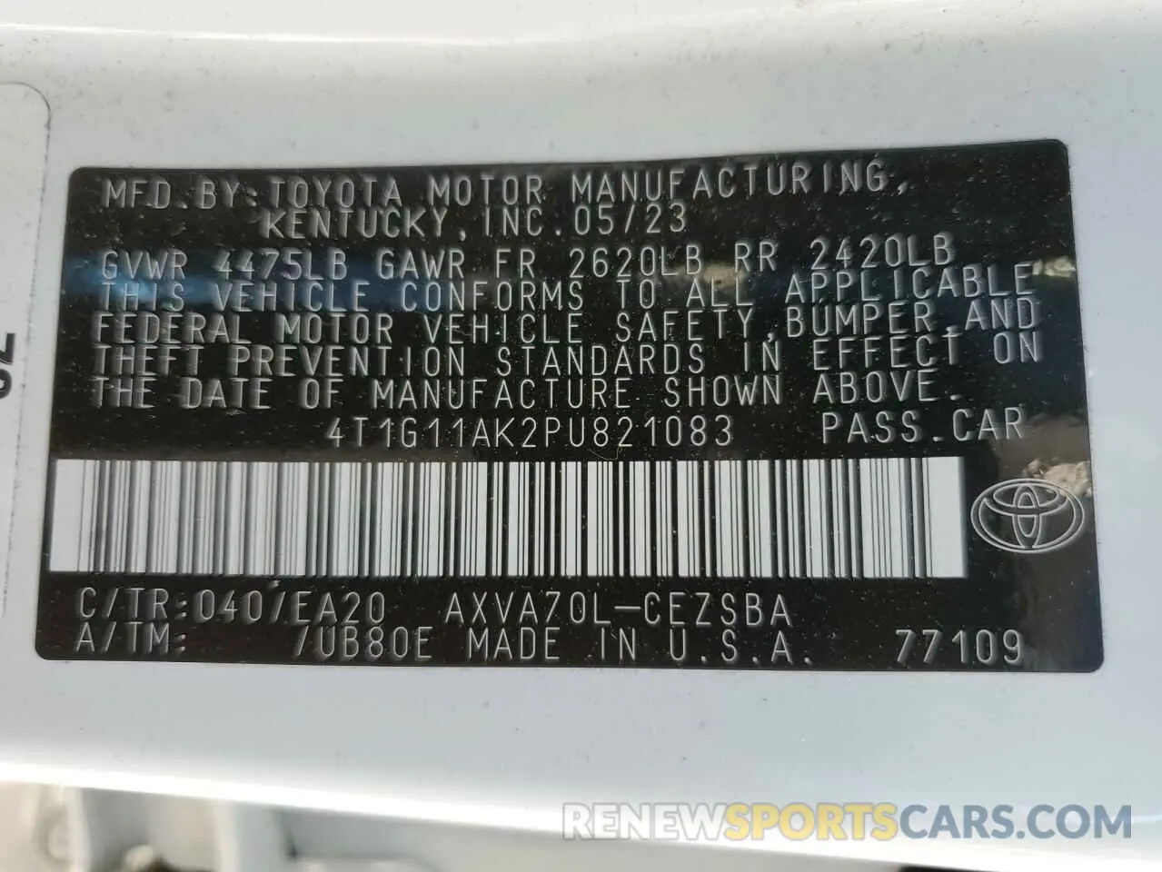 12 Photograph of a damaged car 4T1G11AK2PU821083 TOYOTA CAMRY 2023