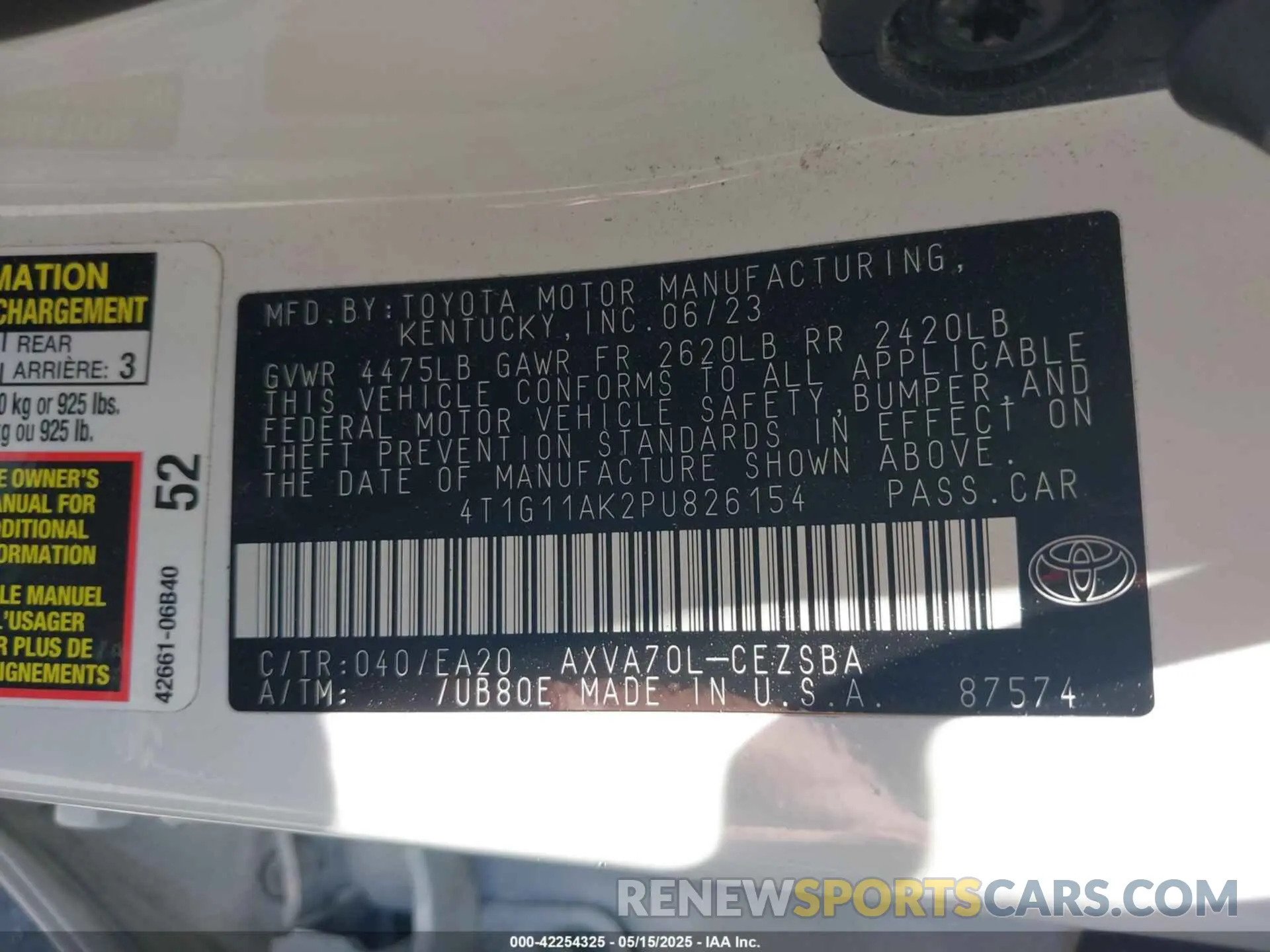 9 Photograph of a damaged car 4T1G11AK2PU826154 TOYOTA CAMRY 2023