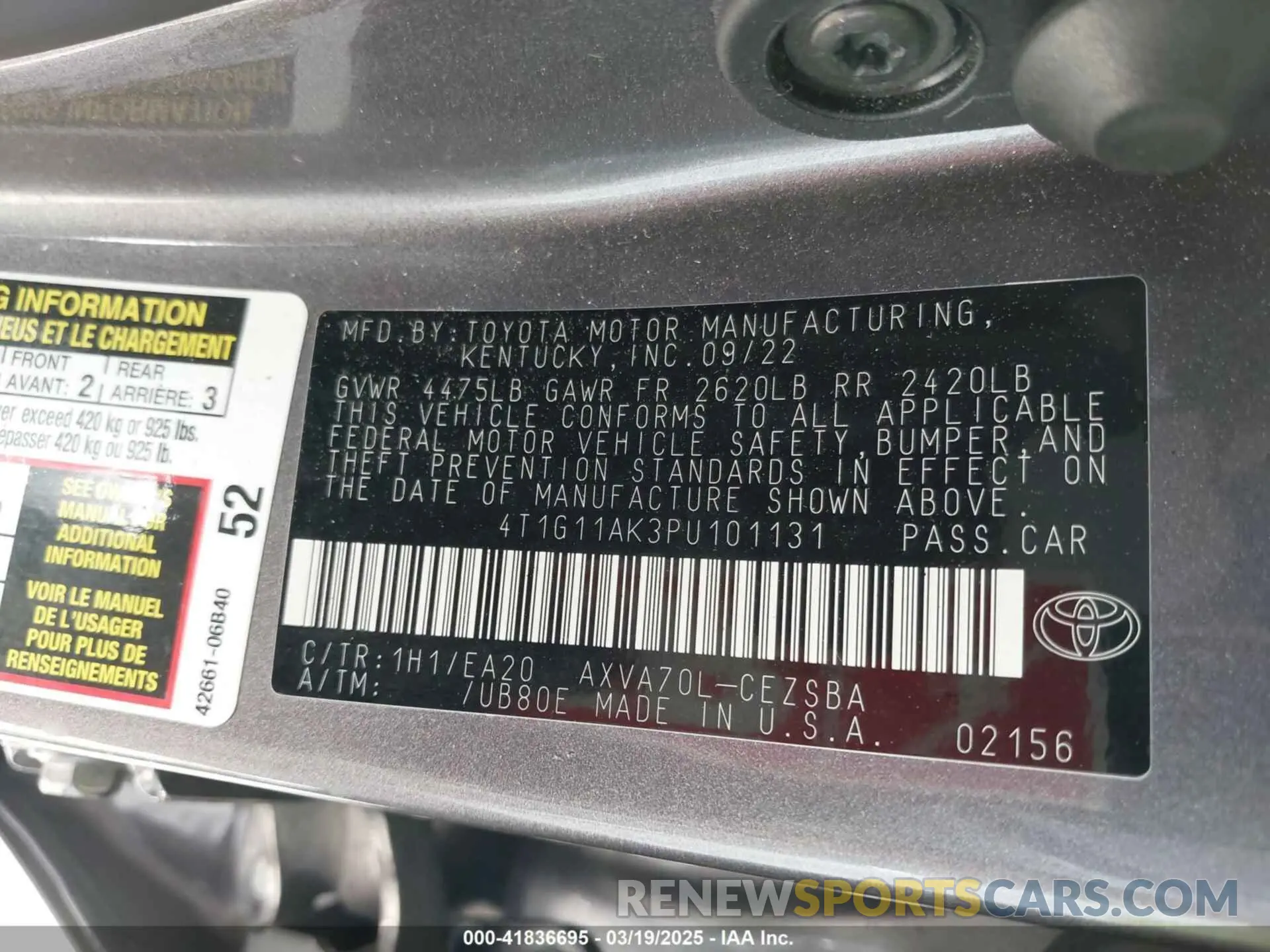 9 Photograph of a damaged car 4T1G11AK3PU101131 TOYOTA CAMRY 2023