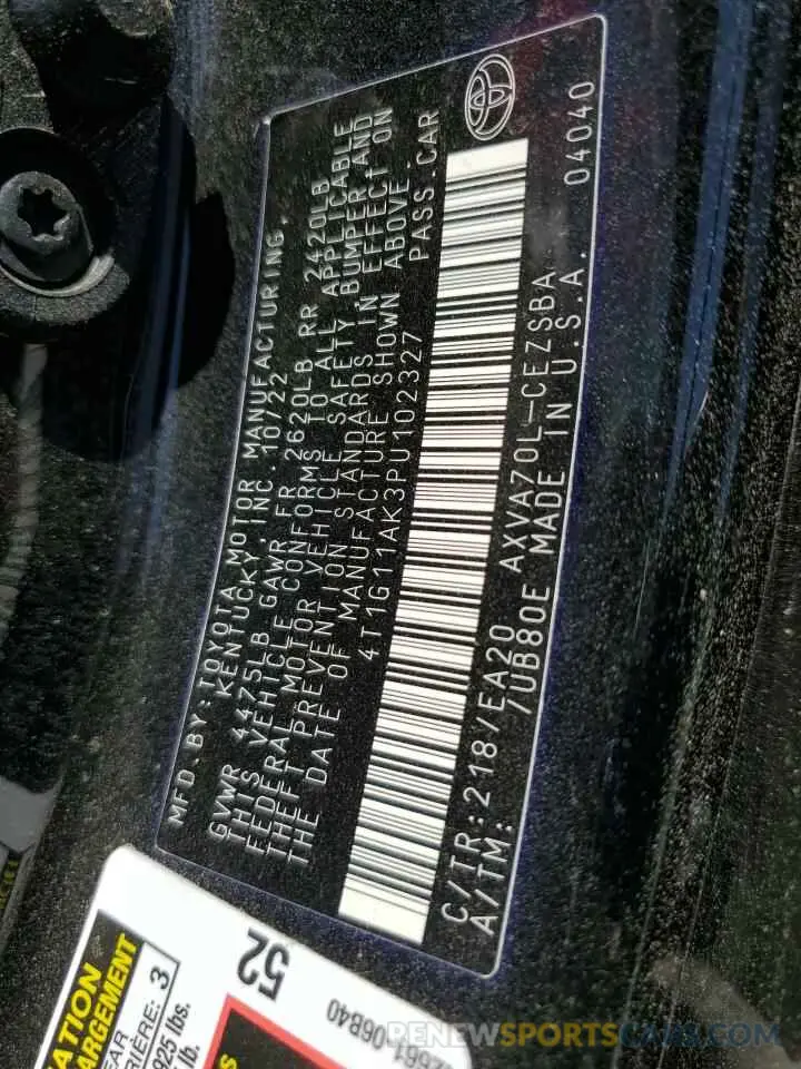 13 Photograph of a damaged car 4T1G11AK3PU102327 TOYOTA CAMRY 2023