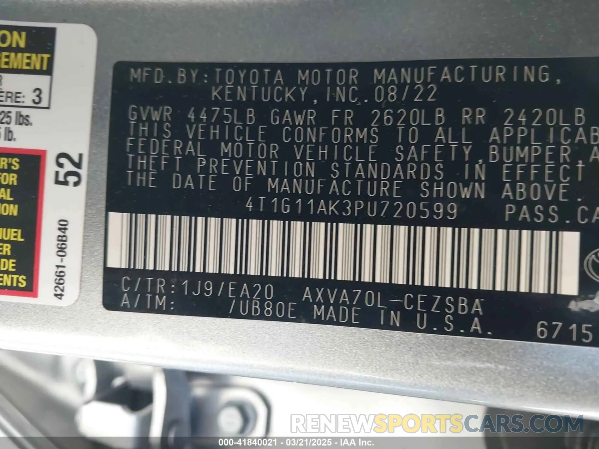 9 Photograph of a damaged car 4T1G11AK3PU720599 TOYOTA CAMRY 2023