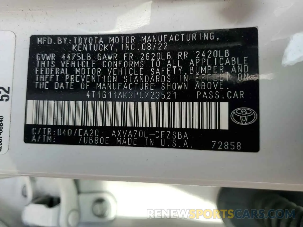 12 Photograph of a damaged car 4T1G11AK3PU723521 TOYOTA CAMRY 2023