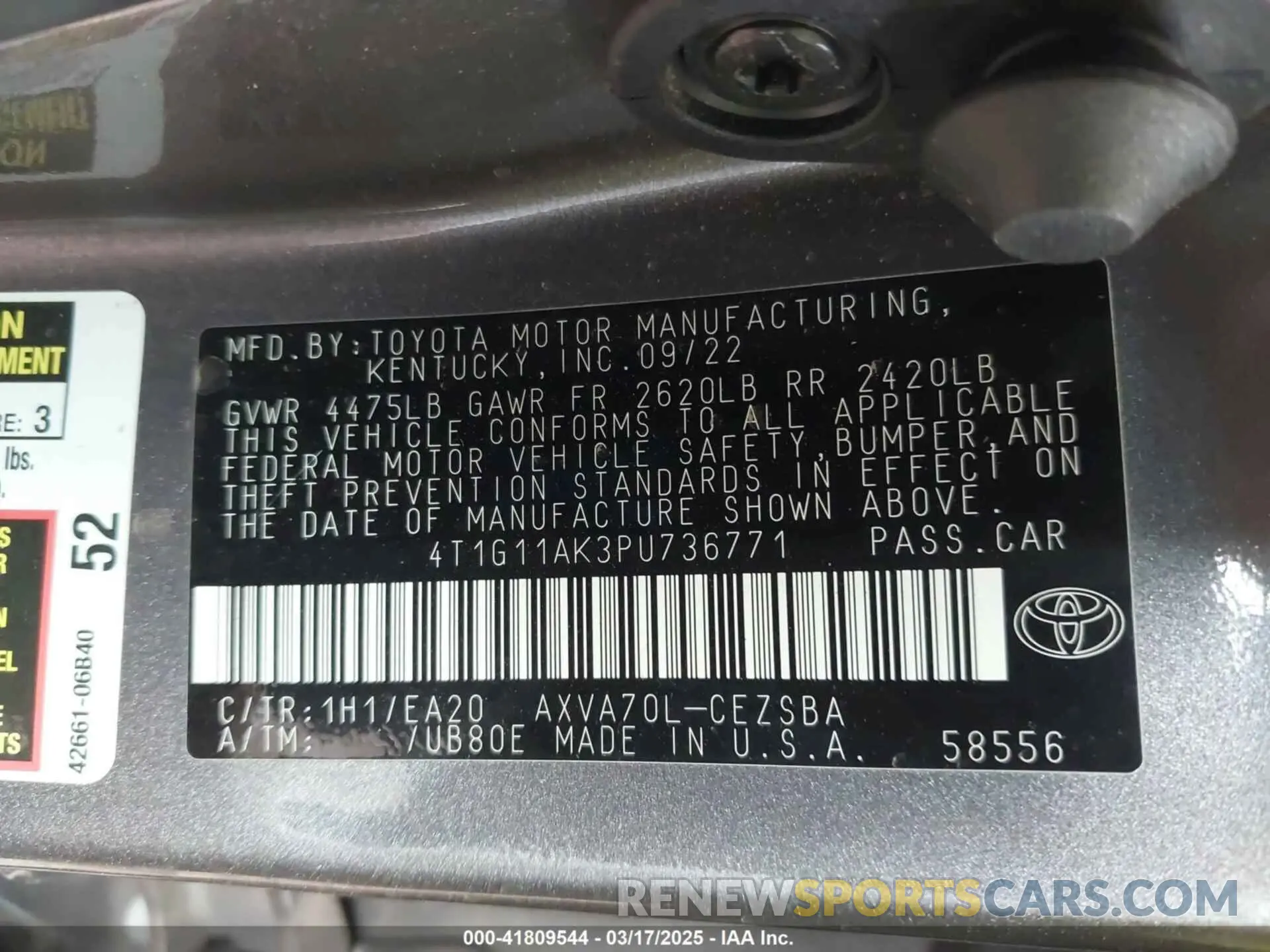 9 Photograph of a damaged car 4T1G11AK3PU736771 TOYOTA CAMRY 2023