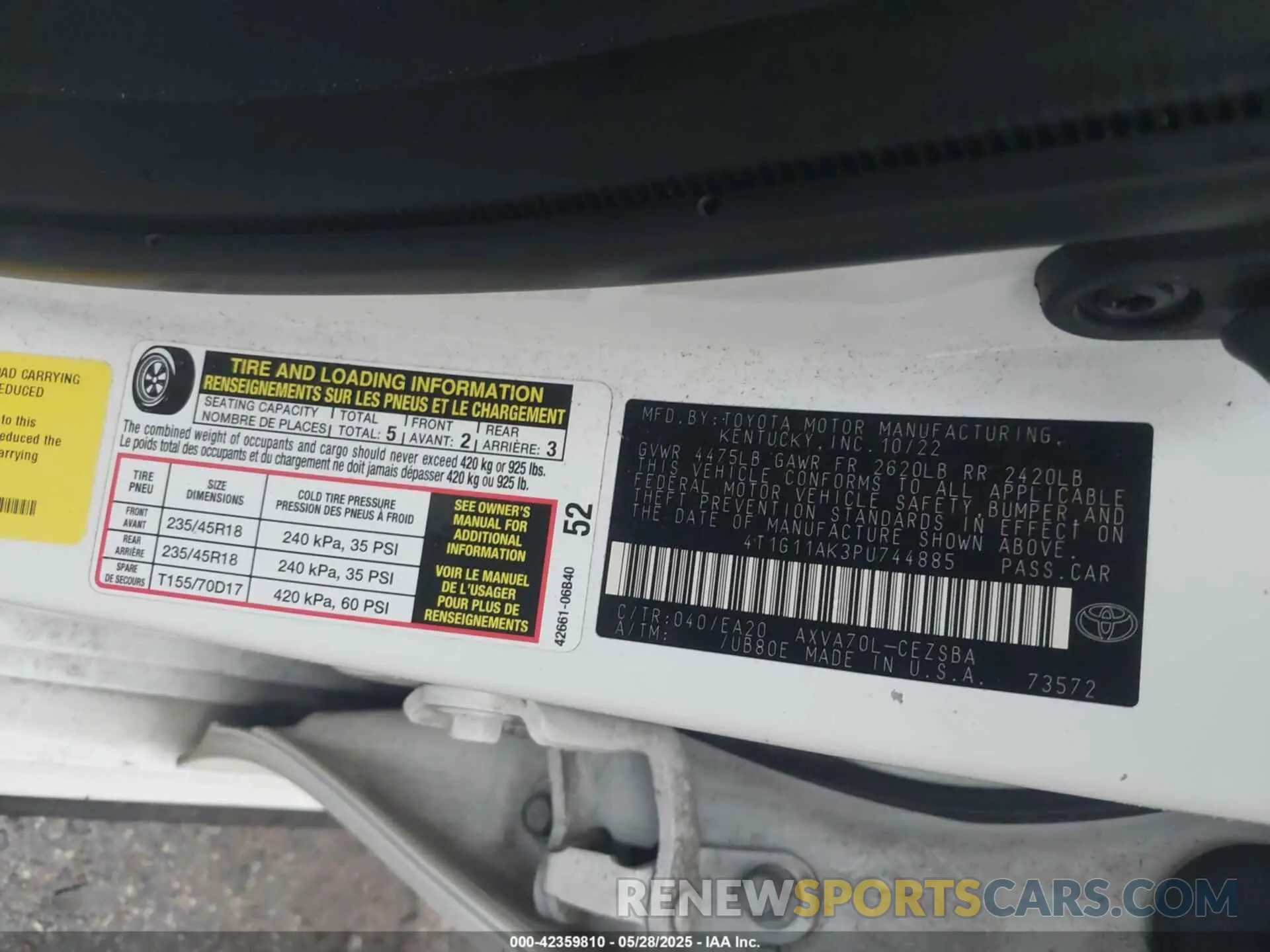9 Photograph of a damaged car 4T1G11AK3PU744885 TOYOTA CAMRY 2023