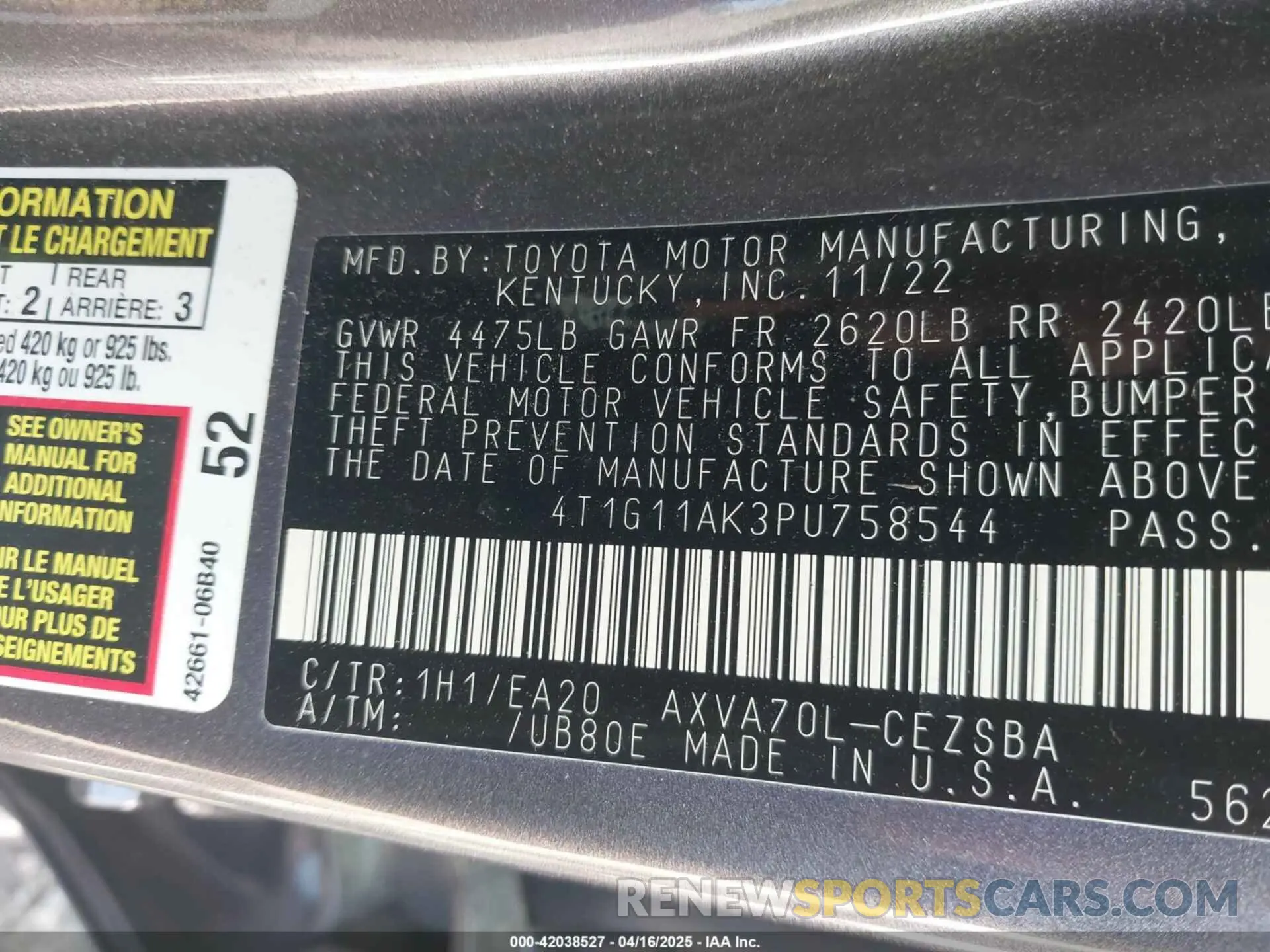 9 Photograph of a damaged car 4T1G11AK3PU758544 TOYOTA CAMRY 2023