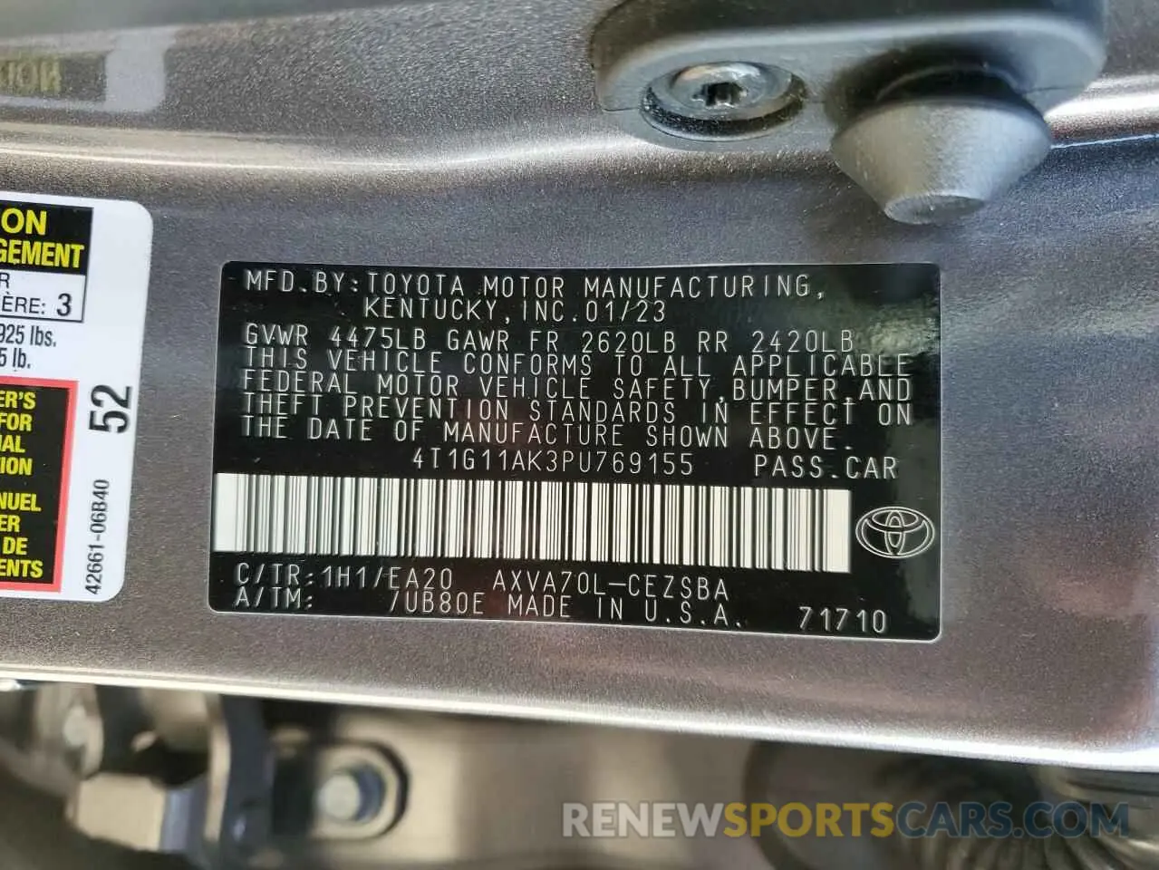 12 Photograph of a damaged car 4T1G11AK3PU769155 TOYOTA CAMRY 2023