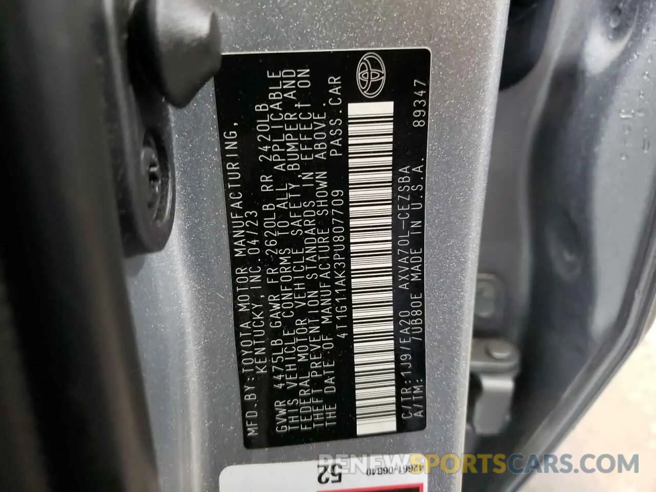 12 Photograph of a damaged car 4T1G11AK3PU807709 TOYOTA CAMRY 2023