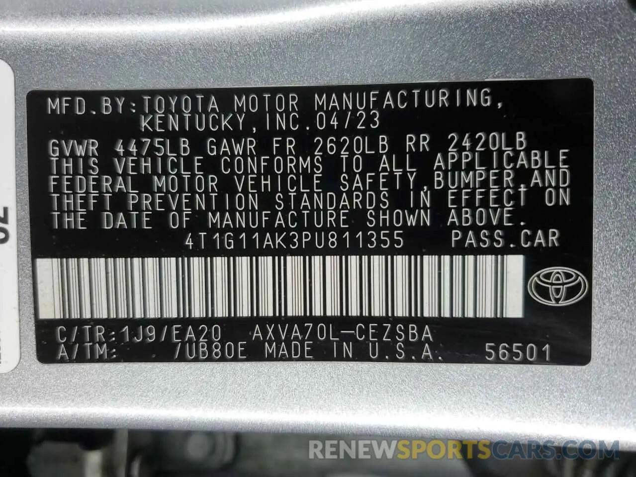 13 Photograph of a damaged car 4T1G11AK3PU811355 TOYOTA CAMRY 2023