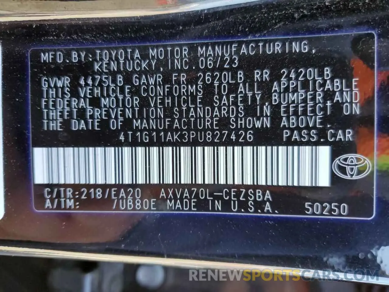 13 Photograph of a damaged car 4T1G11AK3PU827426 TOYOTA CAMRY 2023