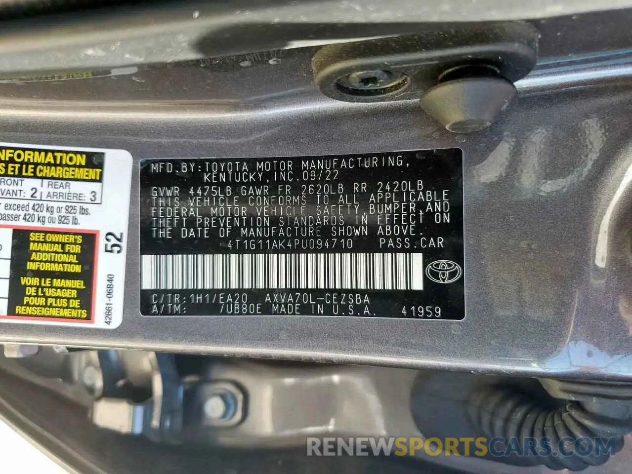 13 Photograph of a damaged car 4T1G11AK4PU094710 TOYOTA CAMRY 2023