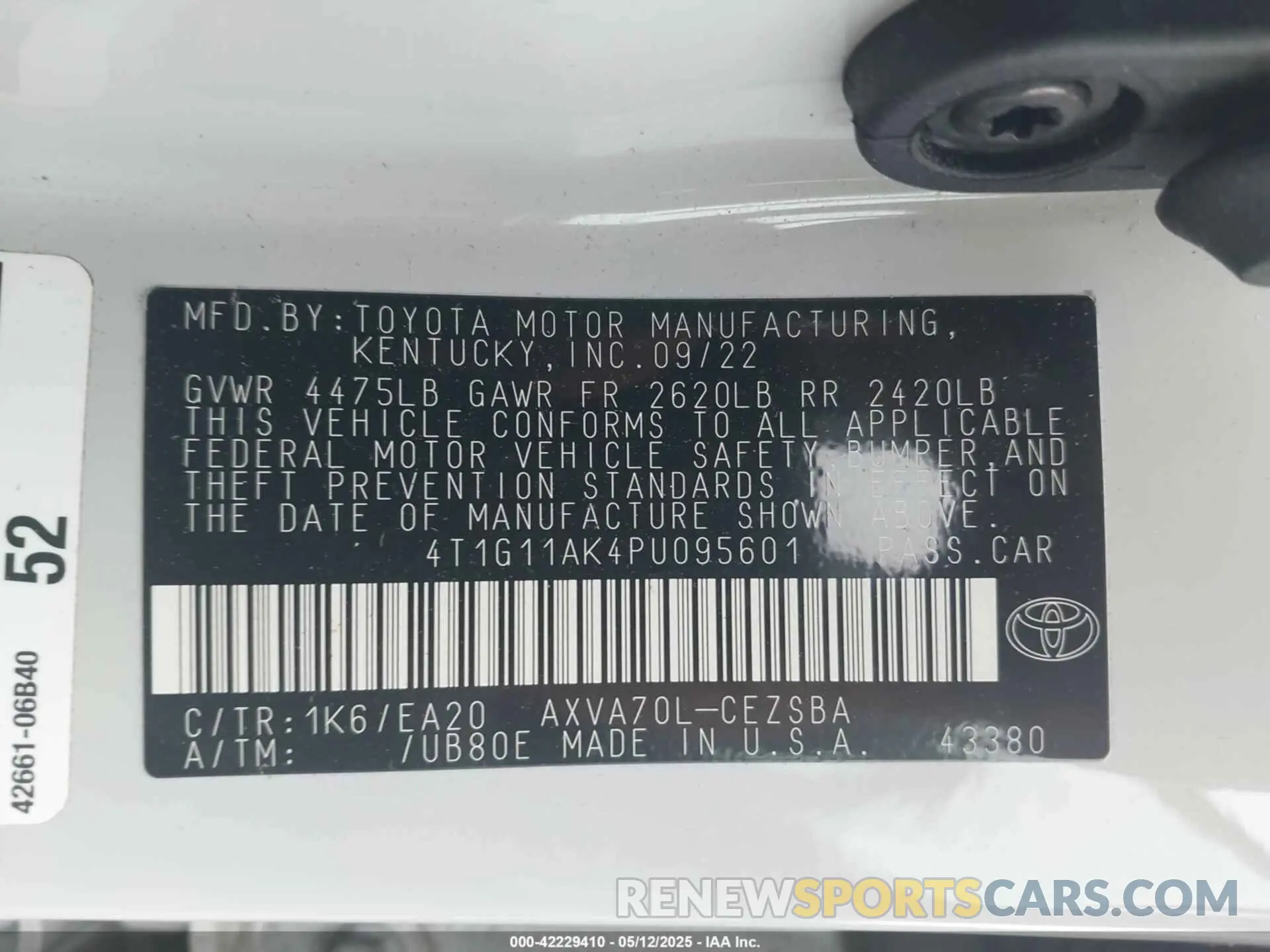 9 Photograph of a damaged car 4T1G11AK4PU095601 TOYOTA CAMRY 2023