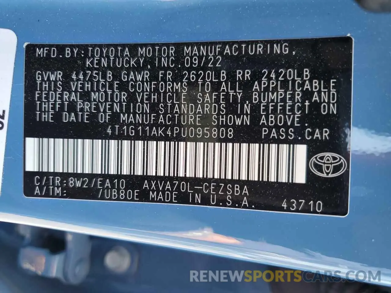 13 Photograph of a damaged car 4T1G11AK4PU095808 TOYOTA CAMRY 2023