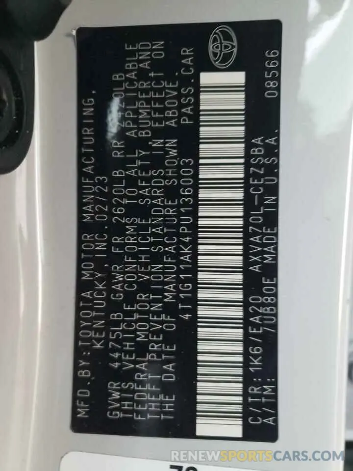 13 Photograph of a damaged car 4T1G11AK4PU136003 TOYOTA CAMRY 2023