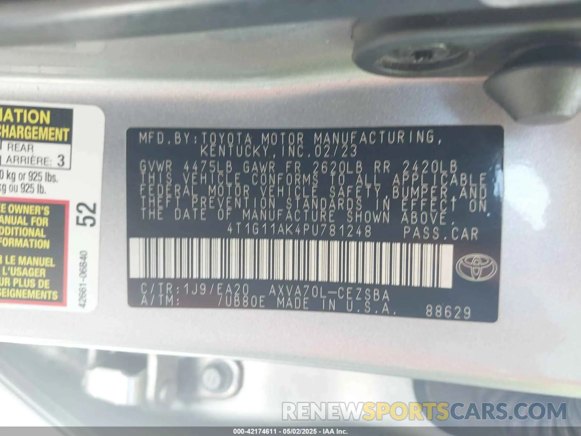 9 Photograph of a damaged car 4T1G11AK4PU781248 TOYOTA CAMRY 2023