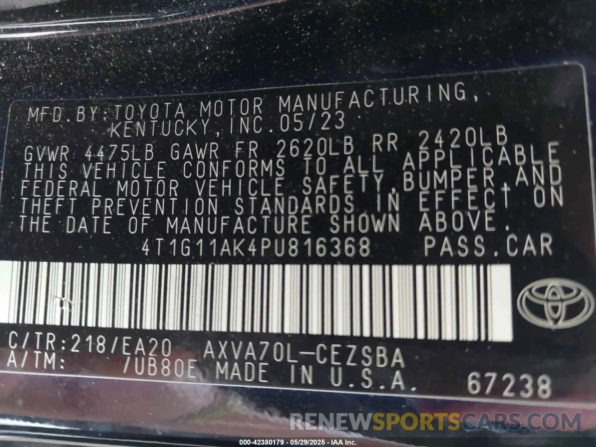 9 Photograph of a damaged car 4T1G11AK4PU816368 TOYOTA CAMRY 2023