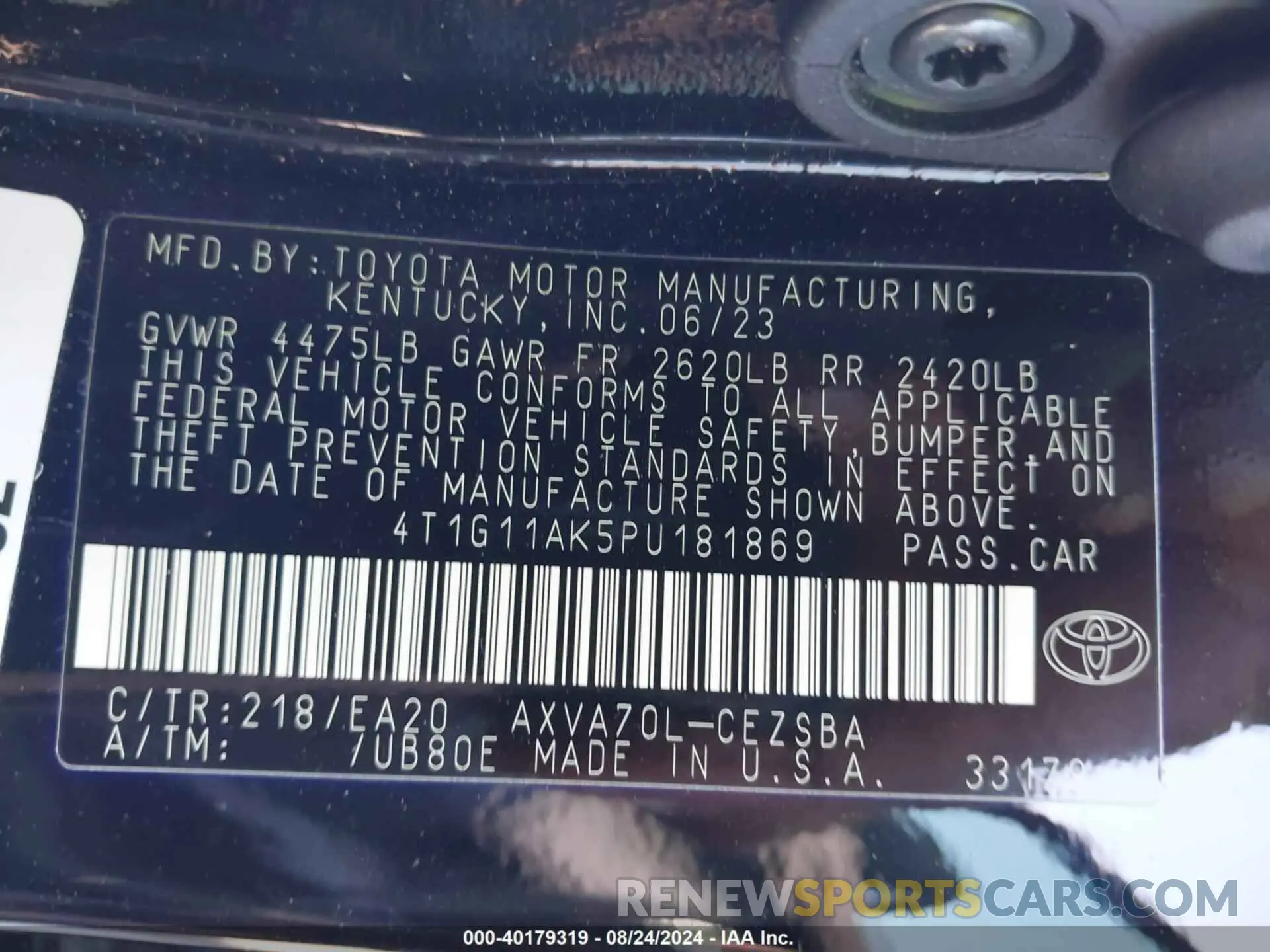 9 Photograph of a damaged car 4T1G11AK5PU181869 TOYOTA CAMRY 2023