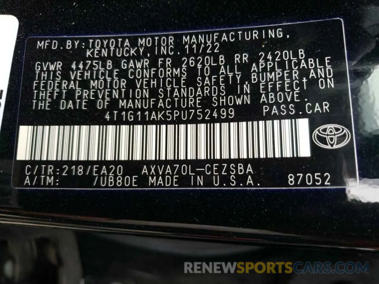 14 Photograph of a damaged car 4T1G11AK5PU752499 TOYOTA CAMRY 2023