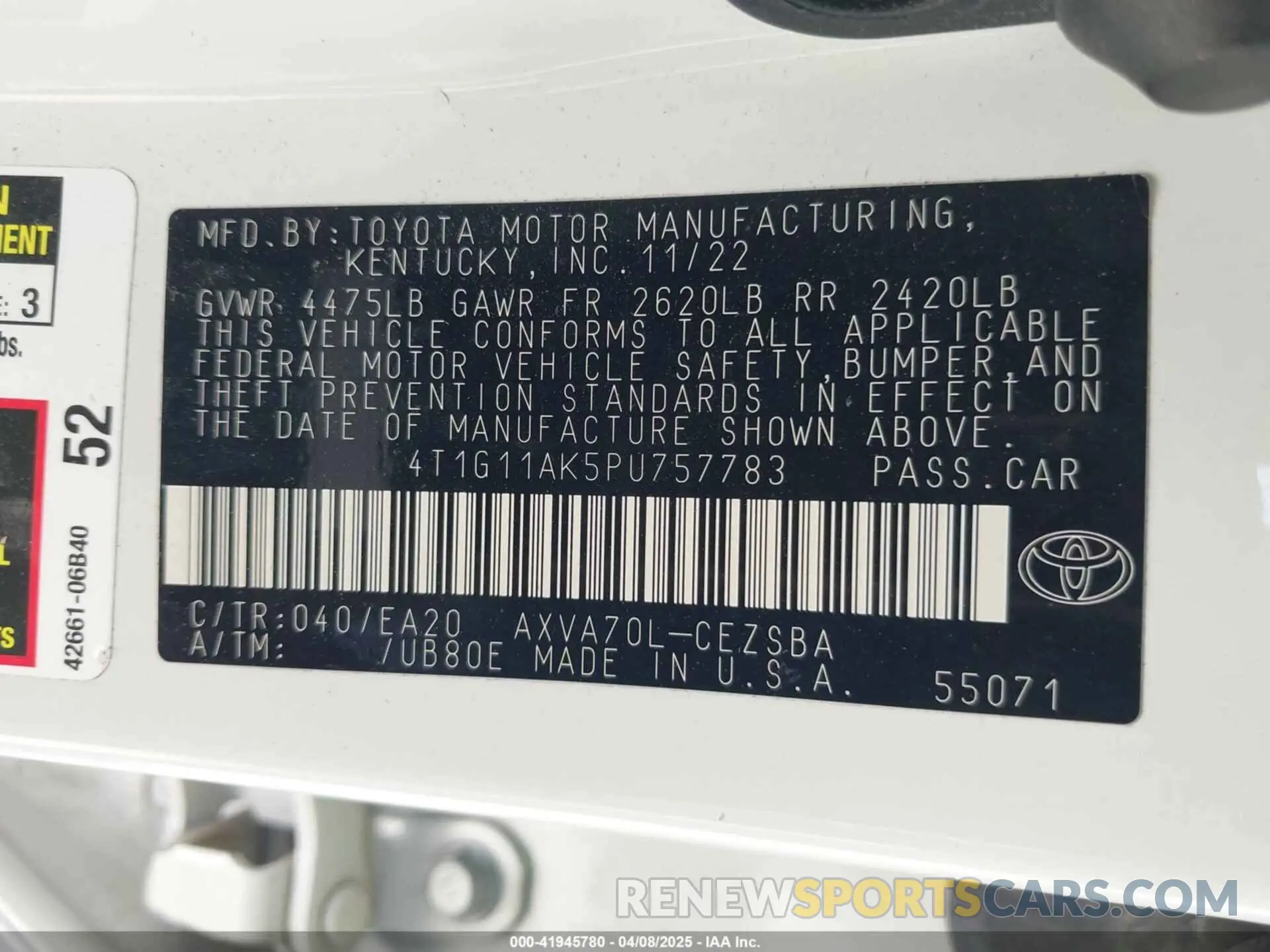 9 Photograph of a damaged car 4T1G11AK5PU757783 TOYOTA CAMRY 2023