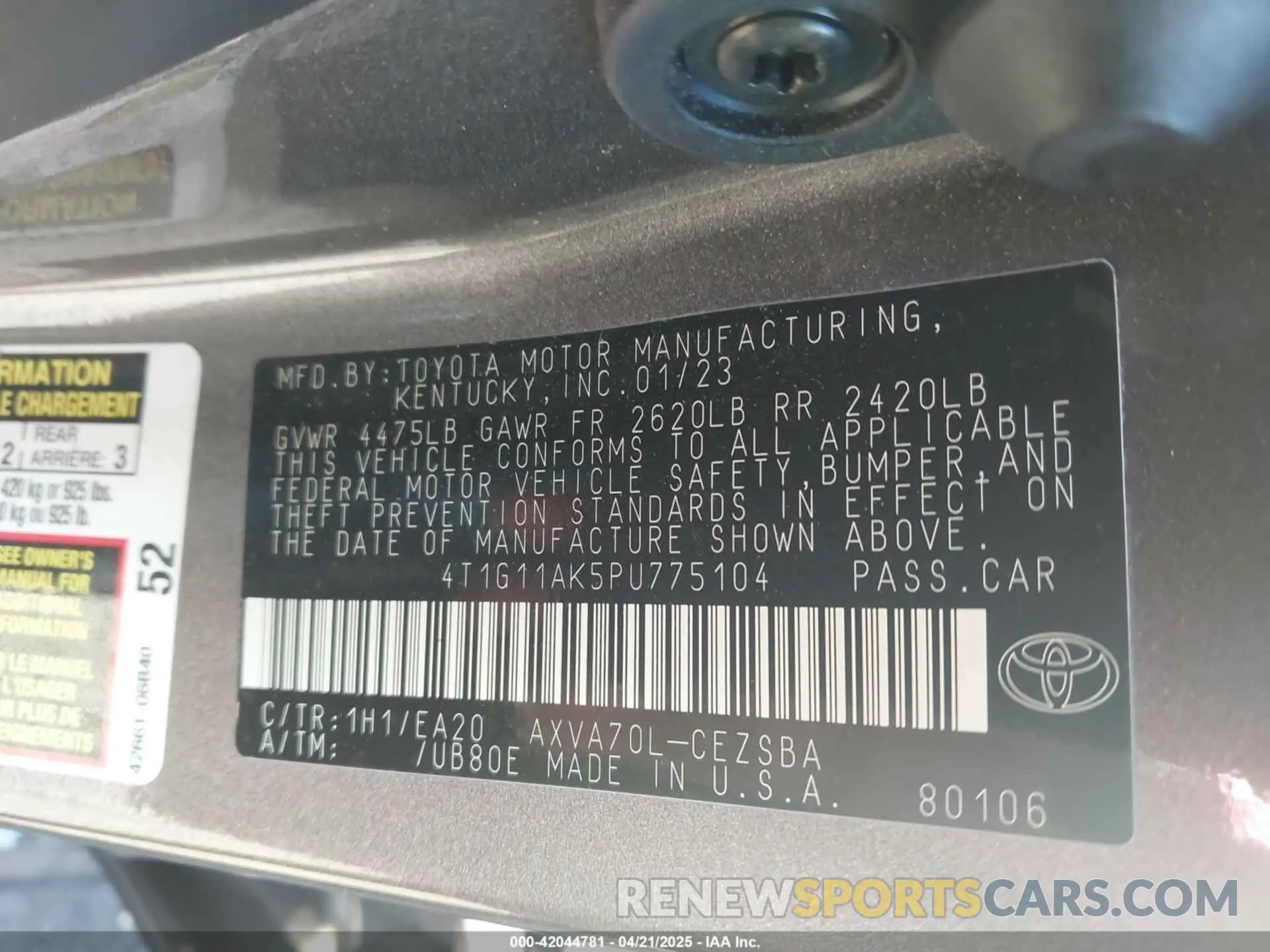 9 Photograph of a damaged car 4T1G11AK5PU775104 TOYOTA CAMRY 2023