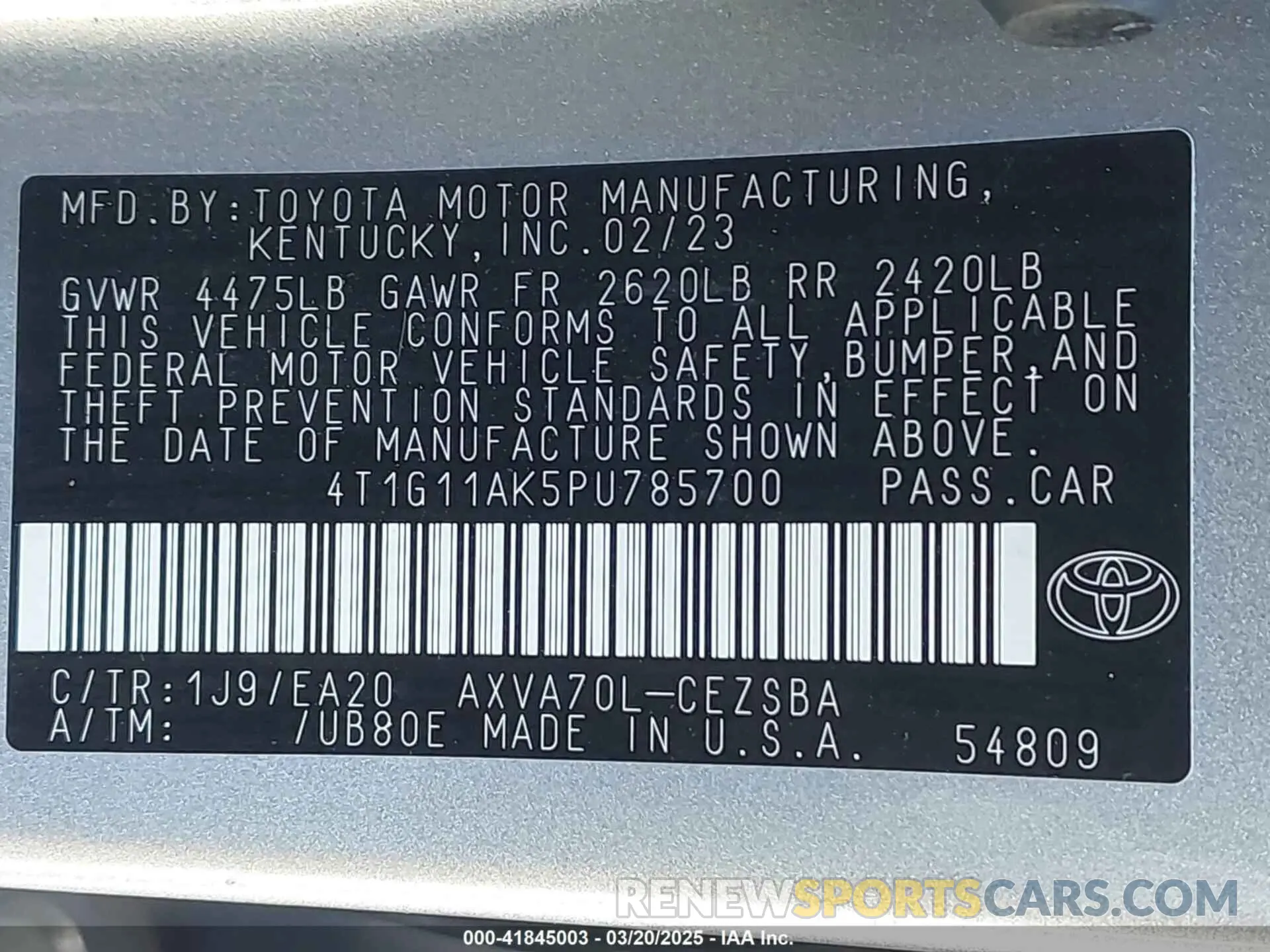 9 Photograph of a damaged car 4T1G11AK5PU785700 TOYOTA CAMRY 2023