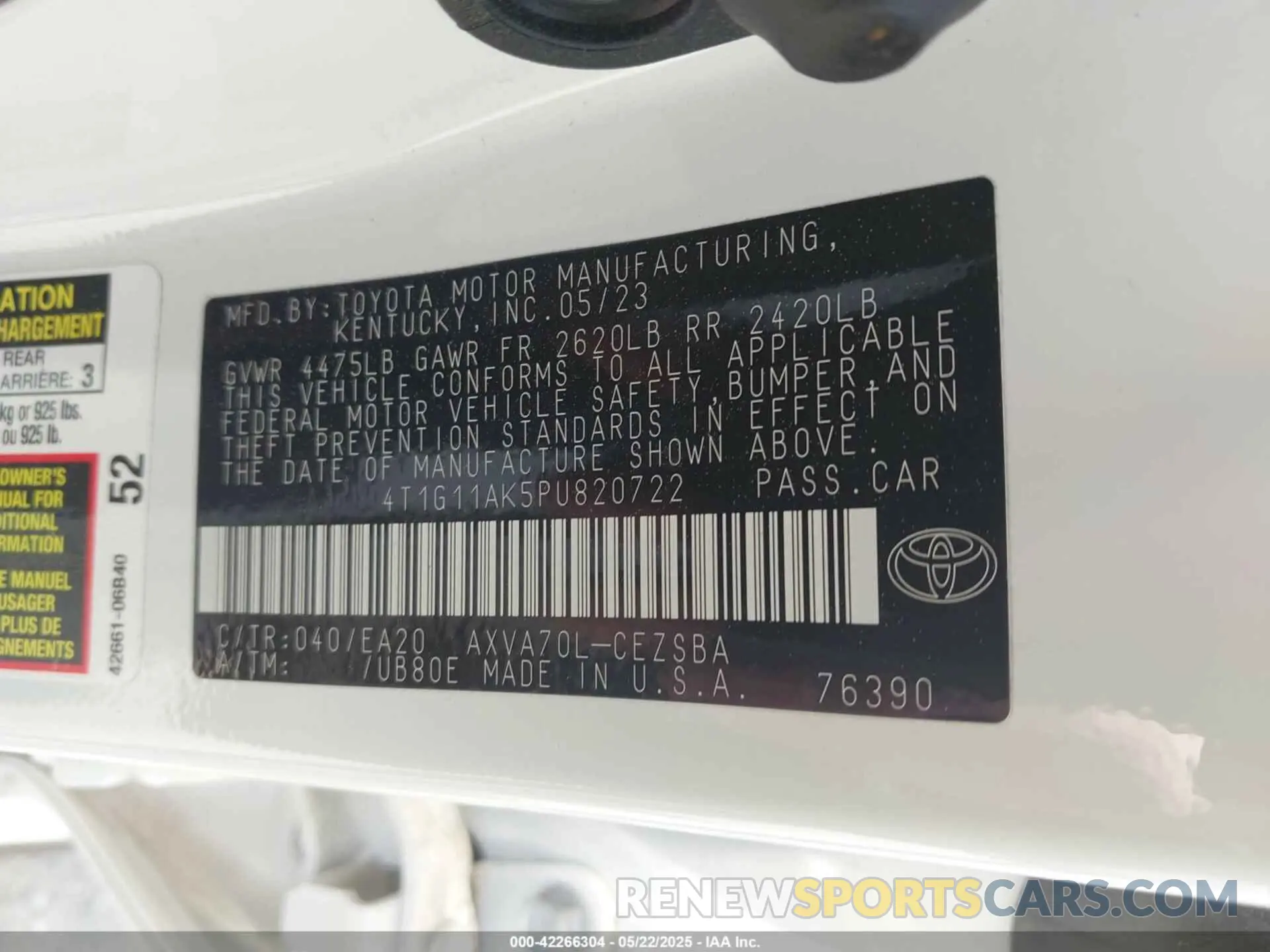 9 Photograph of a damaged car 4T1G11AK5PU820722 TOYOTA CAMRY 2023