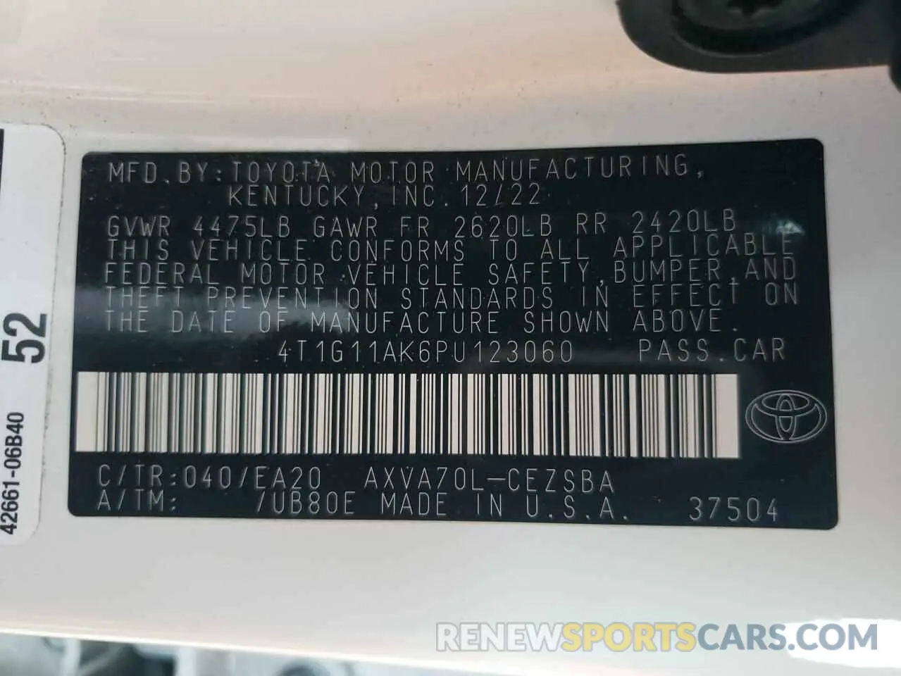 12 Photograph of a damaged car 4T1G11AK6PU123060 TOYOTA CAMRY 2023