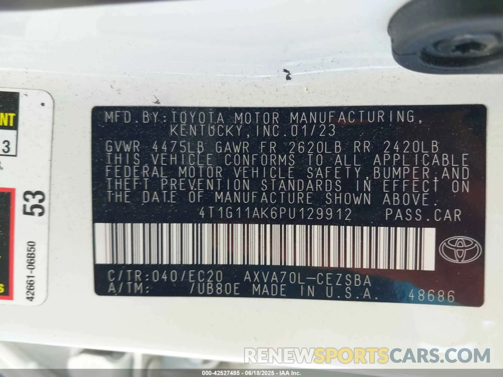 9 Photograph of a damaged car 4T1G11AK6PU129912 TOYOTA CAMRY 2023