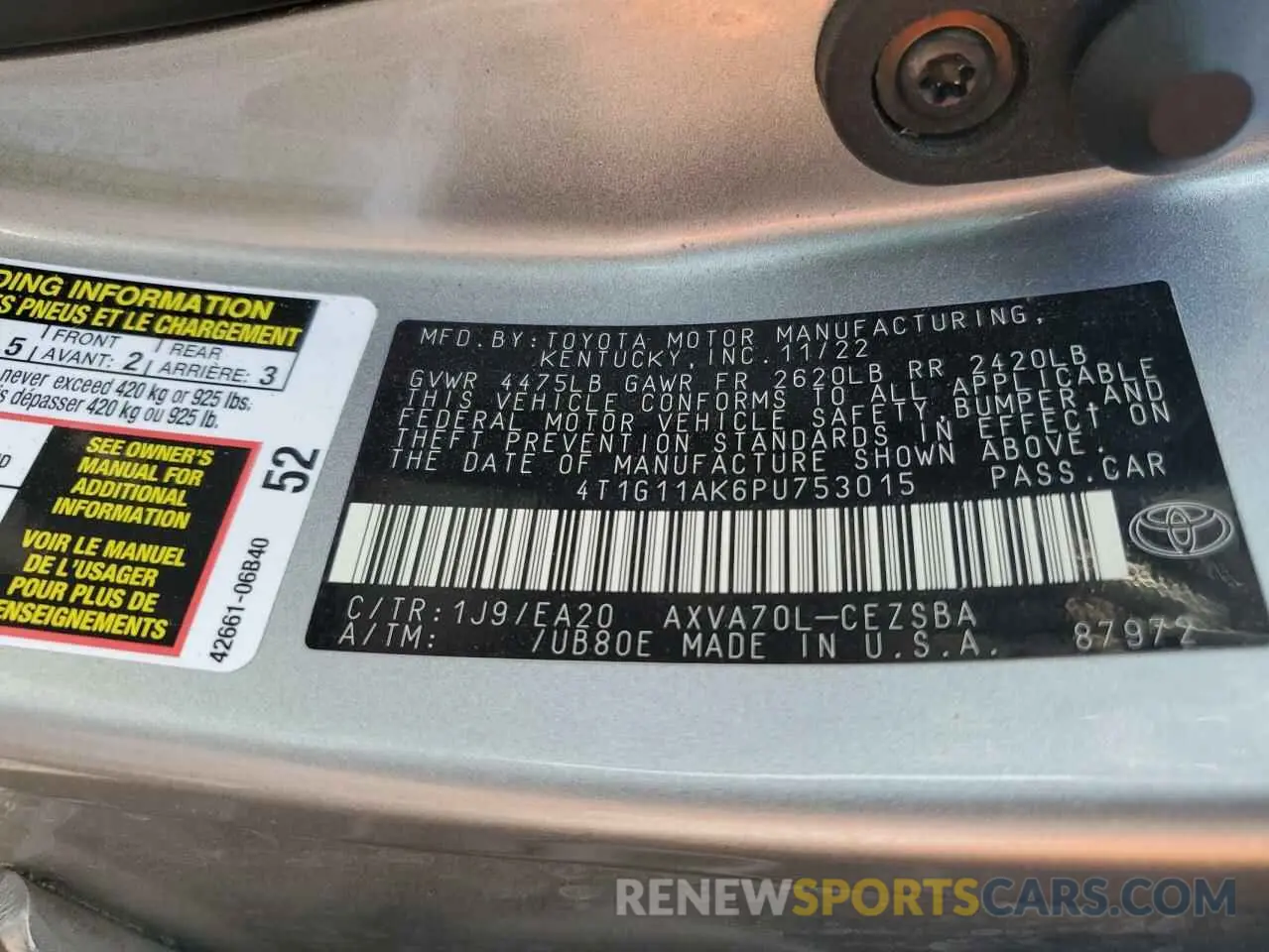 12 Photograph of a damaged car 4T1G11AK6PU753015 TOYOTA CAMRY 2023