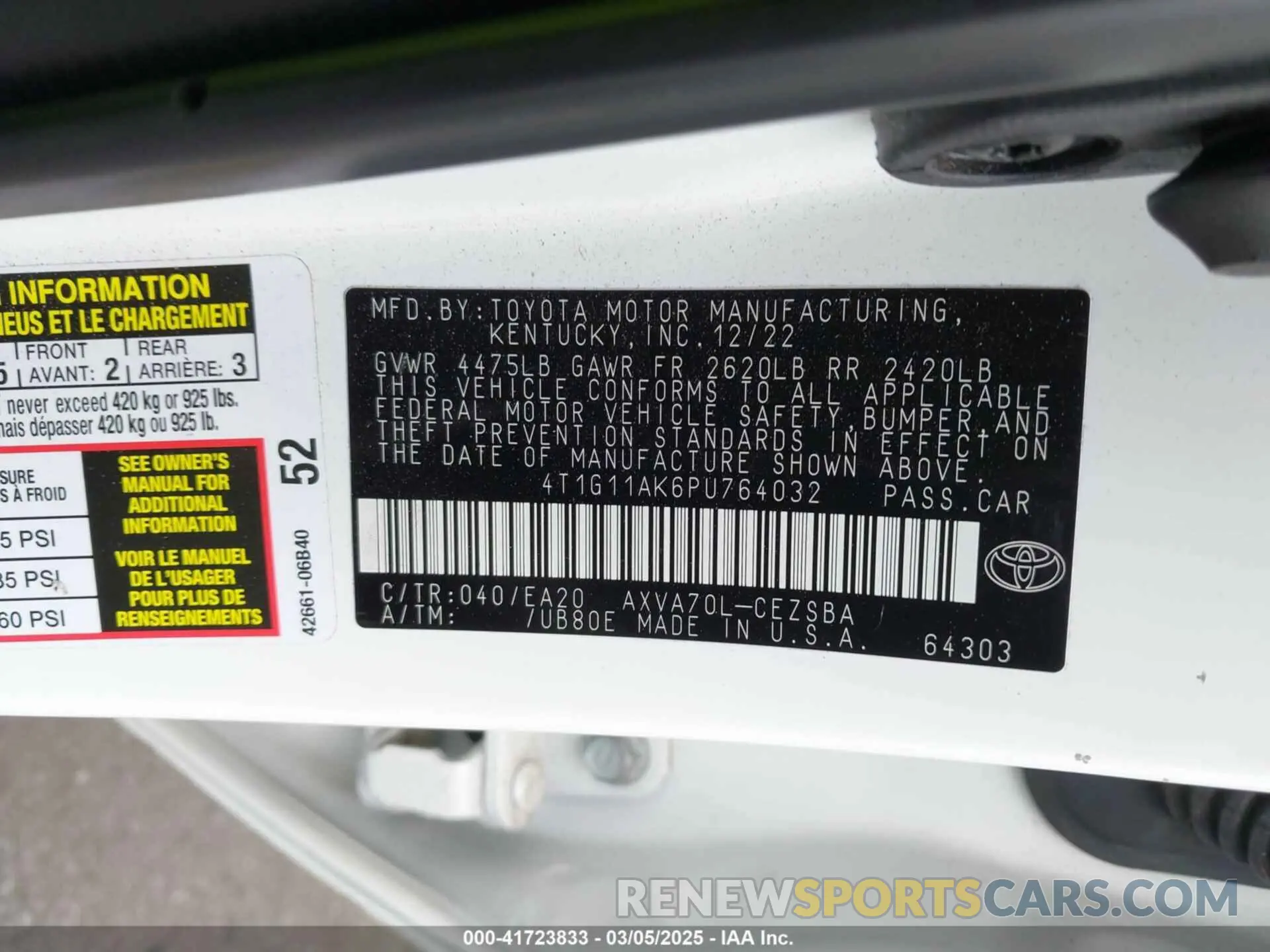 9 Photograph of a damaged car 4T1G11AK6PU764032 TOYOTA CAMRY 2023