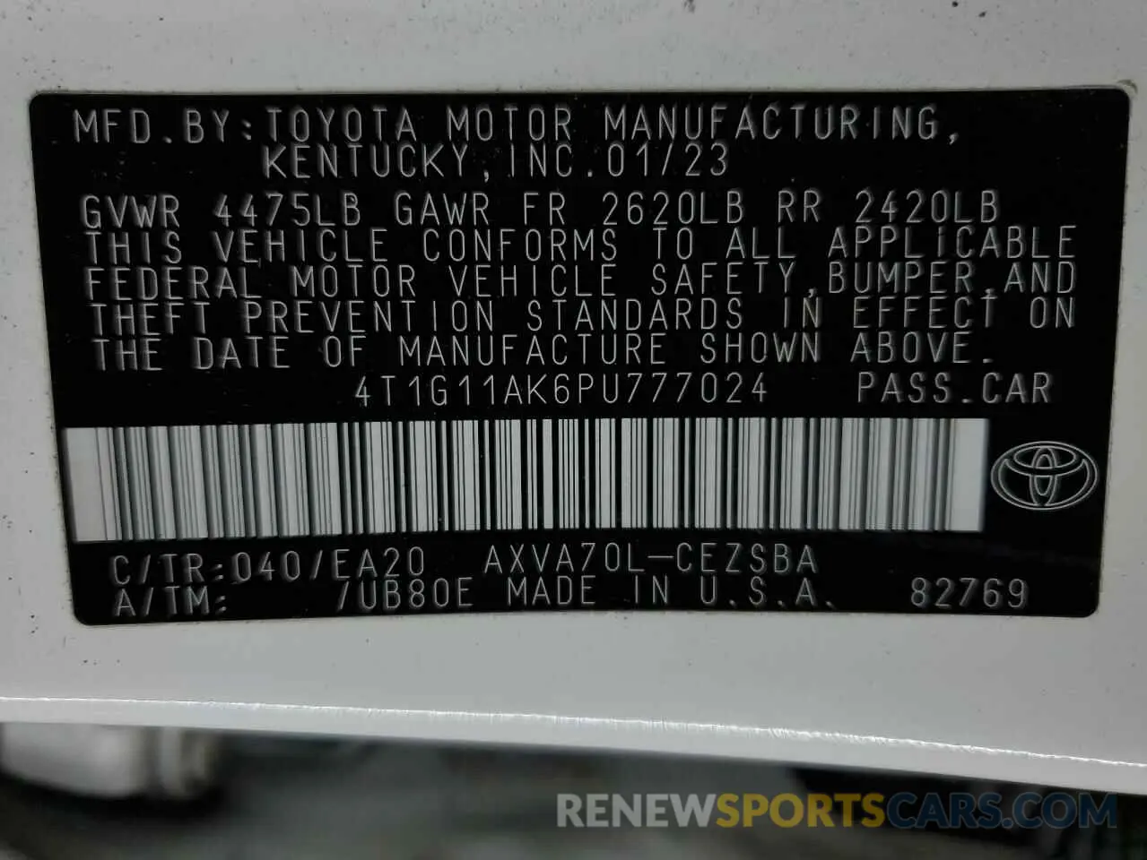12 Photograph of a damaged car 4T1G11AK6PU777024 TOYOTA CAMRY 2023