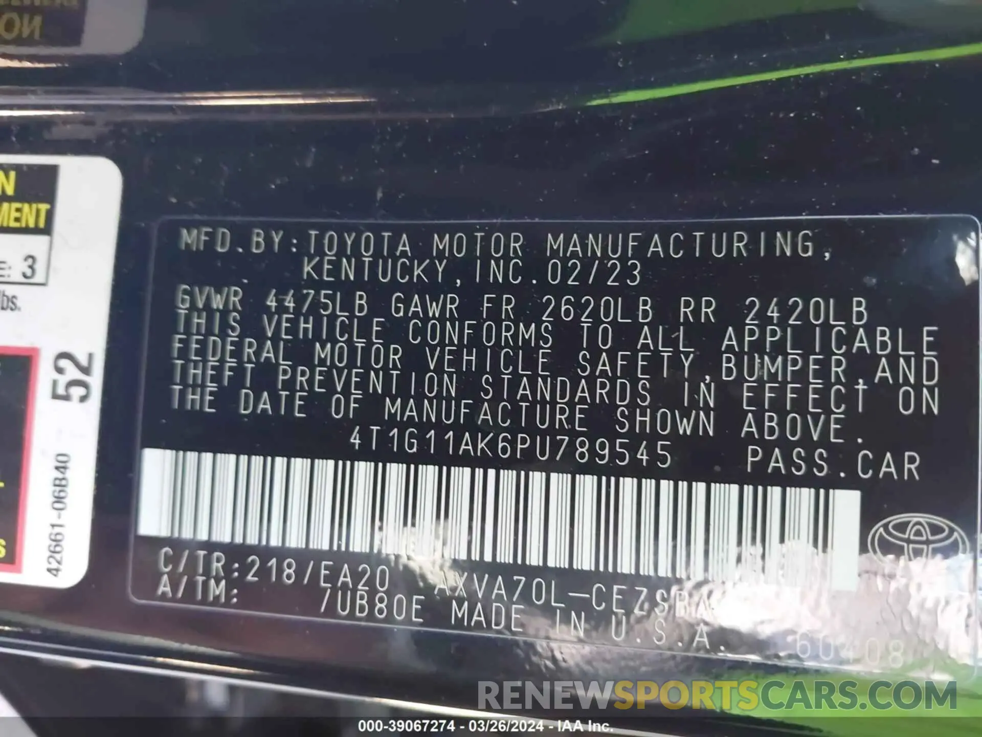 9 Photograph of a damaged car 4T1G11AK6PU789545 TOYOTA CAMRY 2023