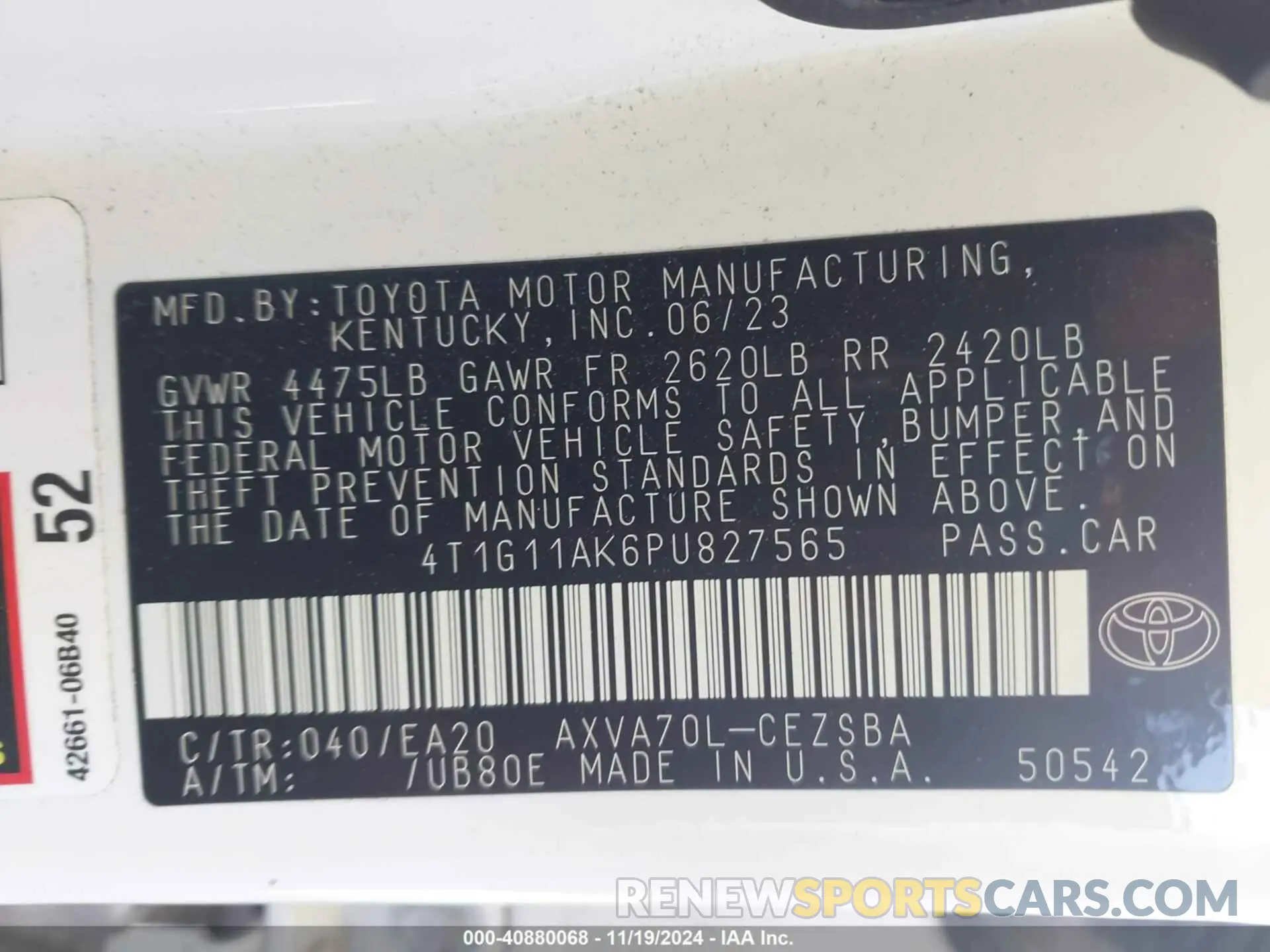 9 Photograph of a damaged car 4T1G11AK6PU827565 TOYOTA CAMRY 2023