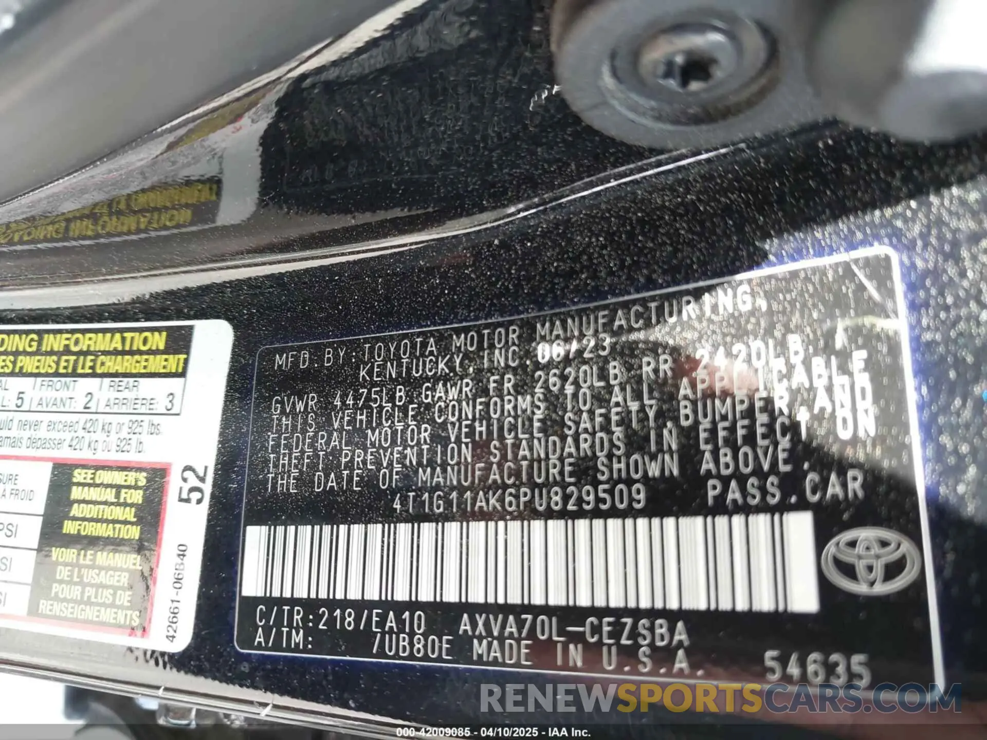 9 Photograph of a damaged car 4T1G11AK6PU829509 TOYOTA CAMRY 2023