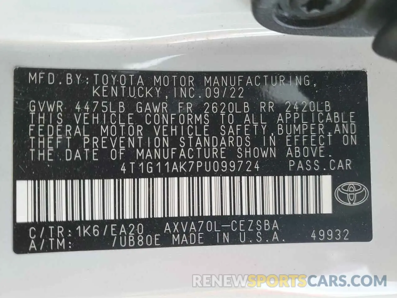 12 Photograph of a damaged car 4T1G11AK7PU099724 TOYOTA CAMRY 2023