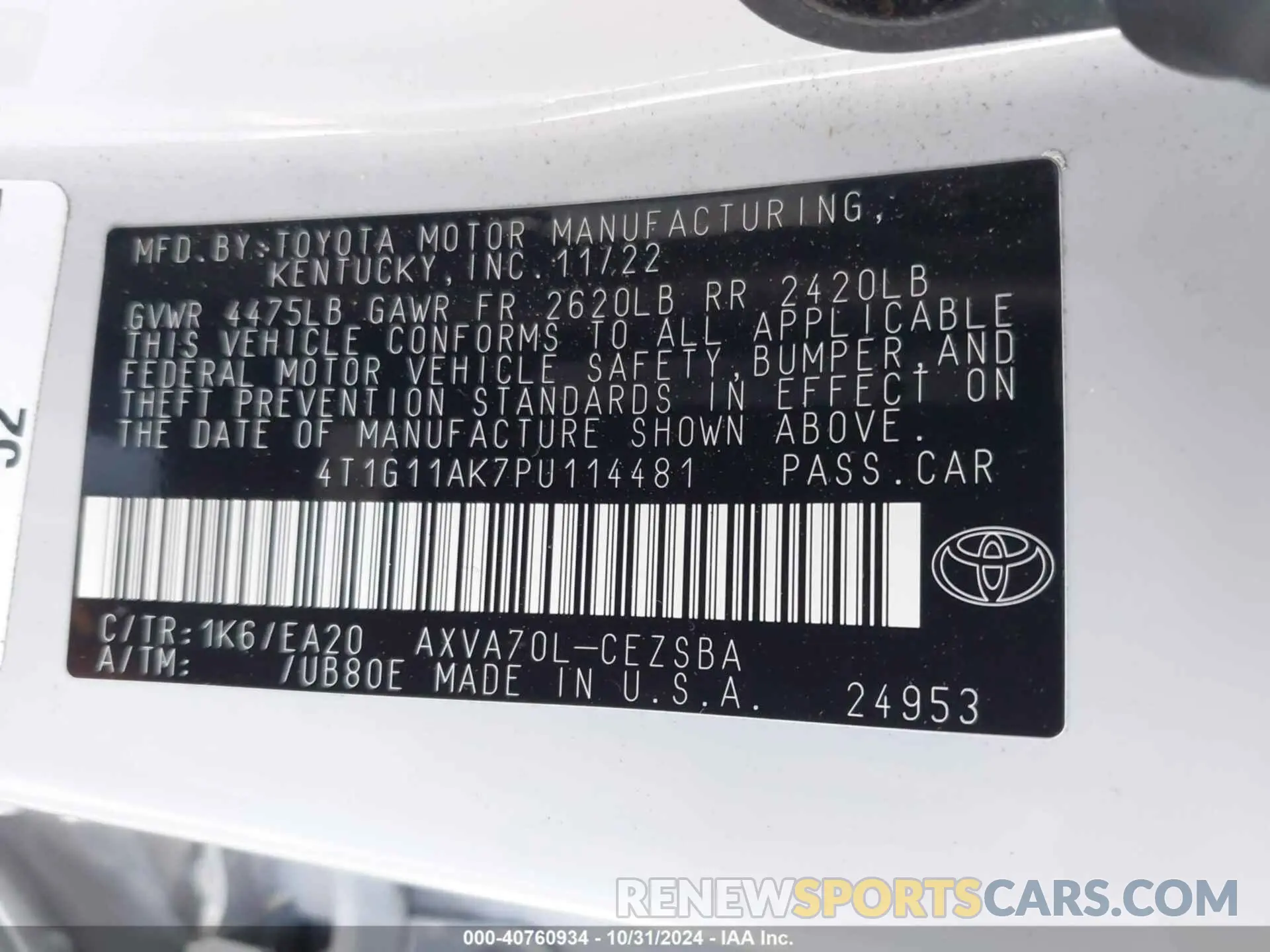 9 Photograph of a damaged car 4T1G11AK7PU114481 TOYOTA CAMRY 2023