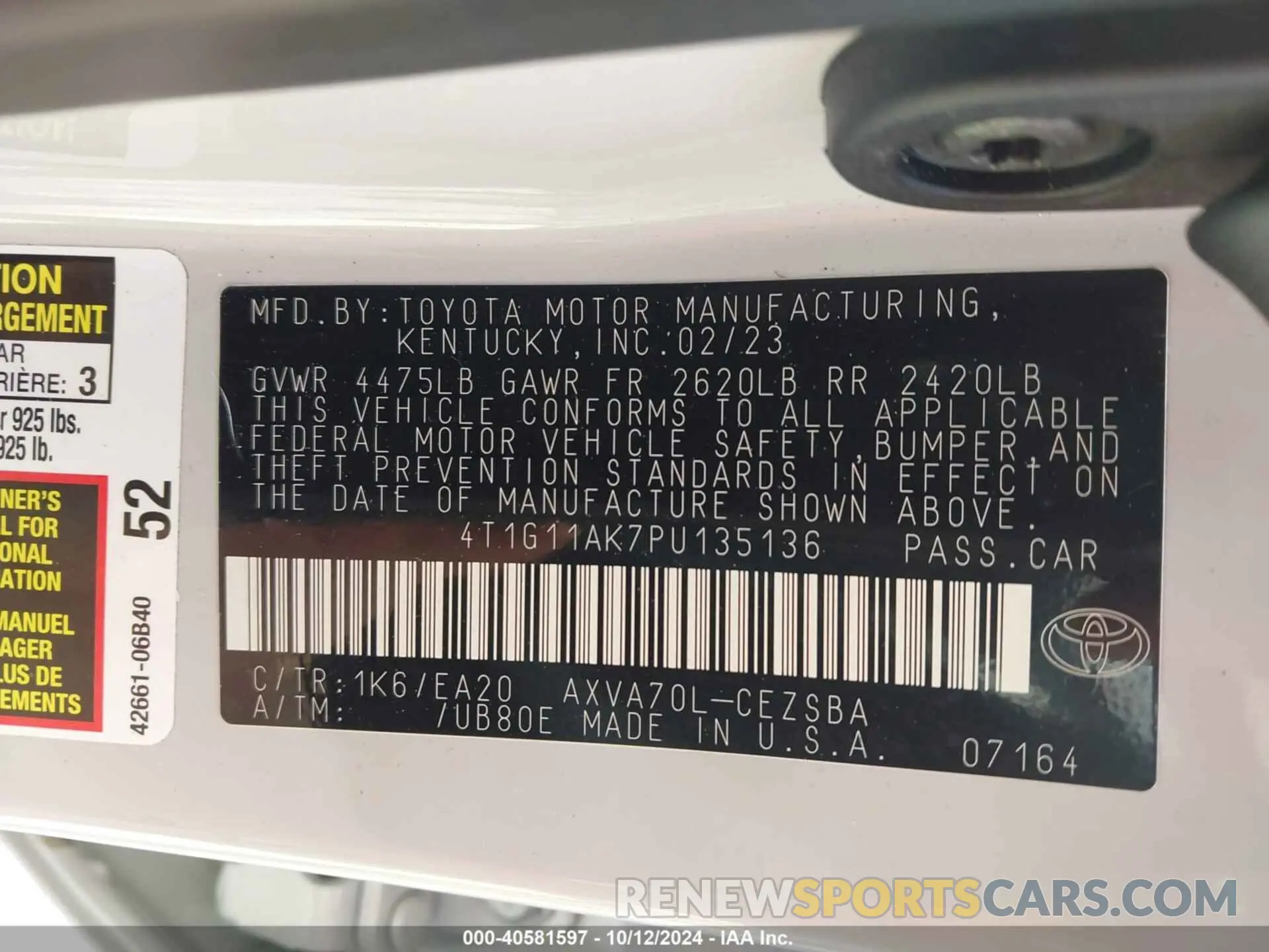 9 Photograph of a damaged car 4T1G11AK7PU135136 TOYOTA CAMRY 2023