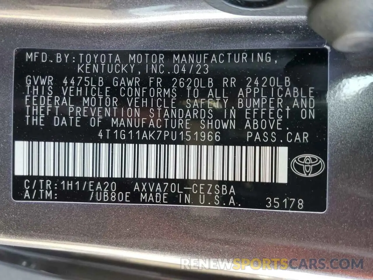 12 Photograph of a damaged car 4T1G11AK7PU151966 TOYOTA CAMRY 2023