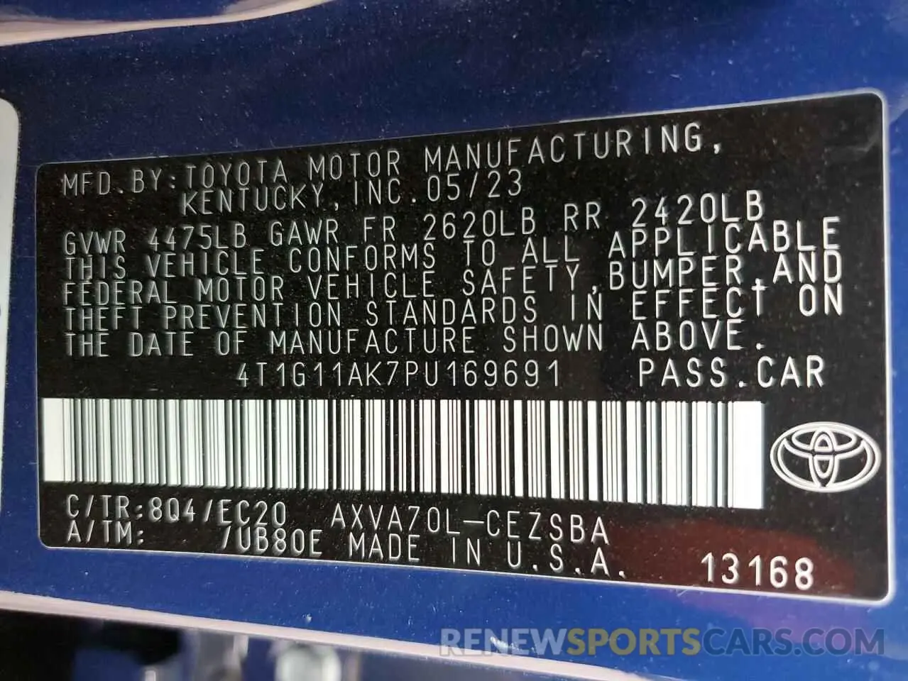 12 Photograph of a damaged car 4T1G11AK7PU169691 TOYOTA CAMRY 2023