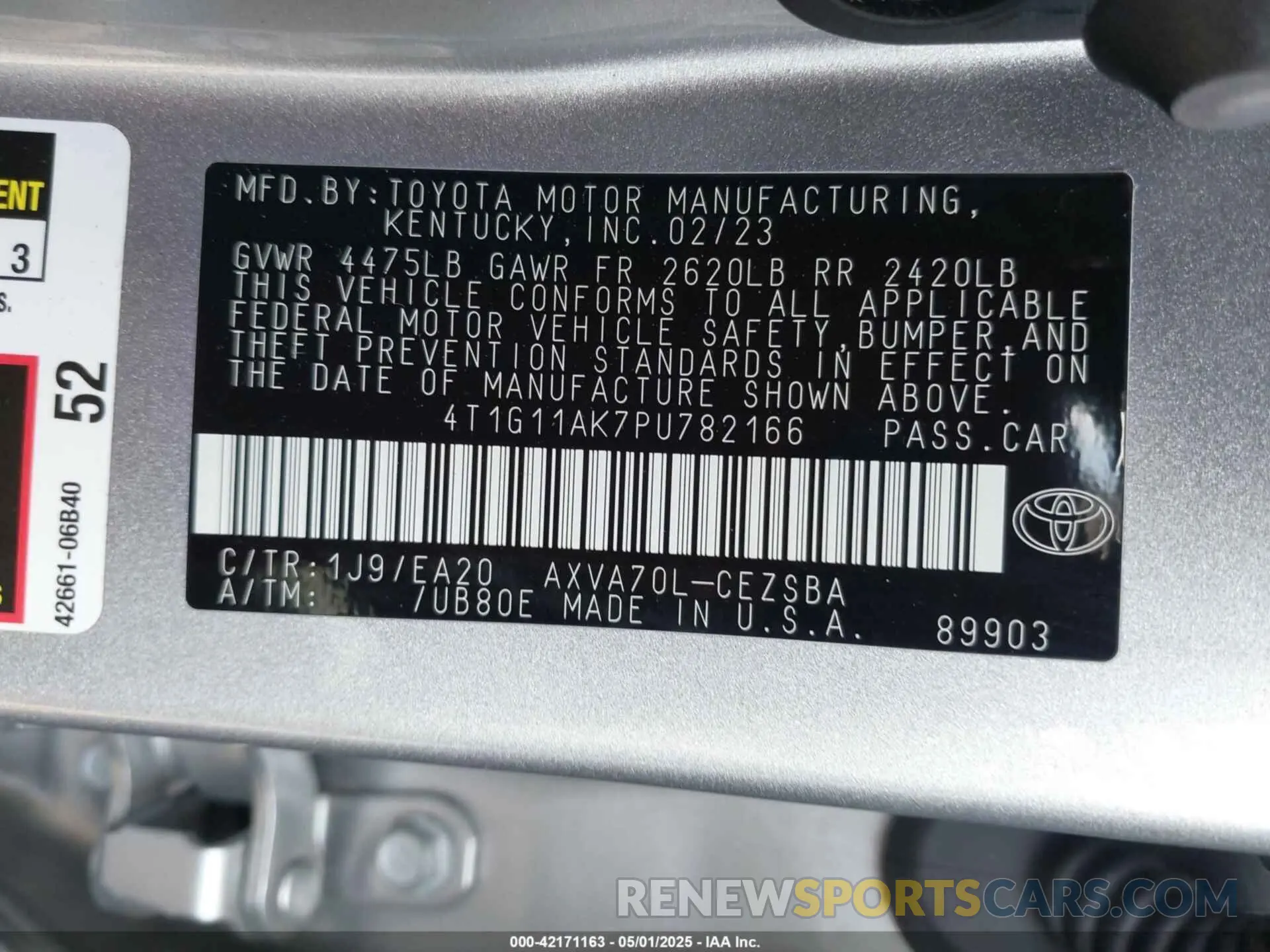 9 Photograph of a damaged car 4T1G11AK7PU782166 TOYOTA CAMRY 2023
