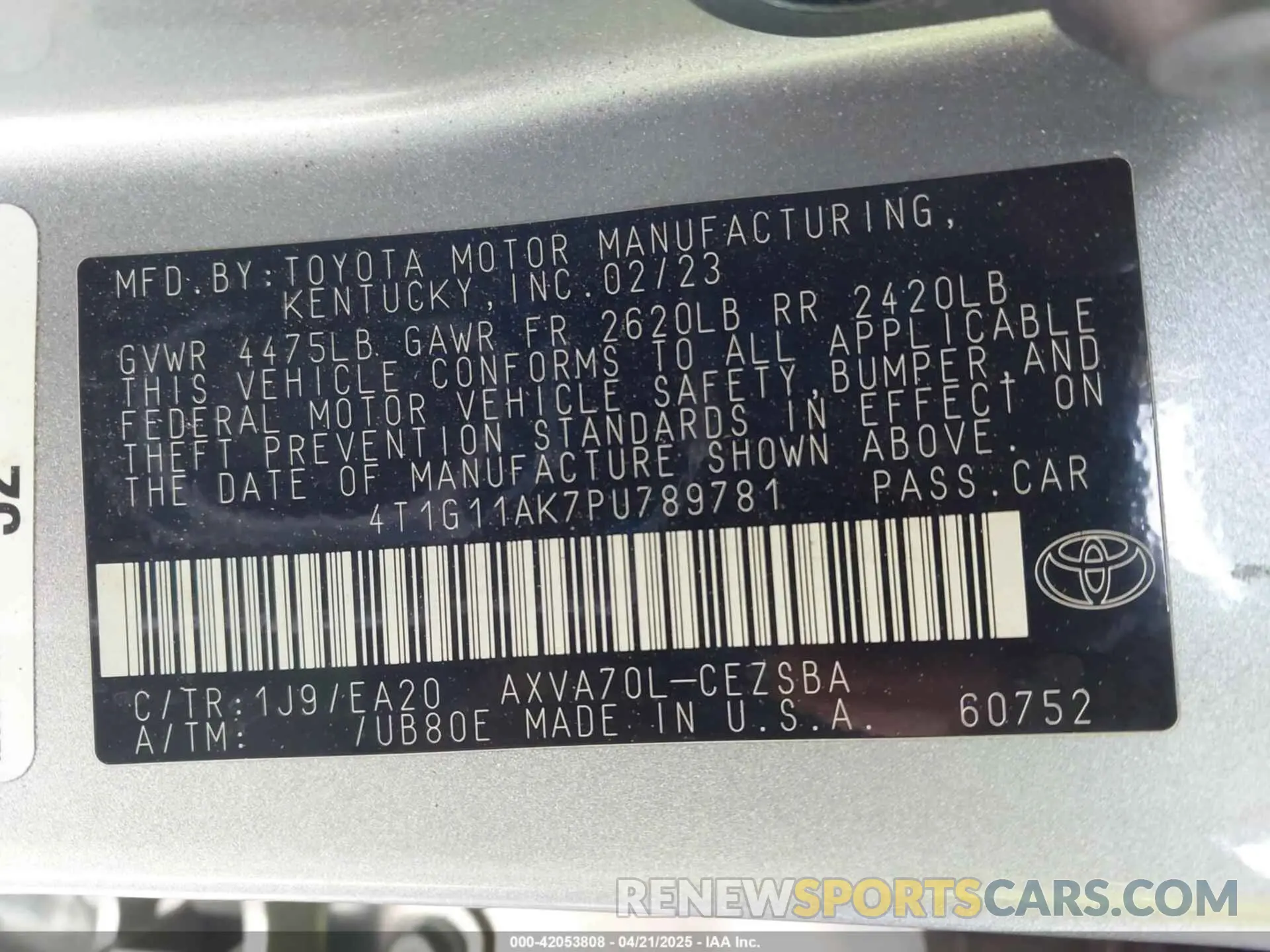 9 Photograph of a damaged car 4T1G11AK7PU789781 TOYOTA CAMRY 2023