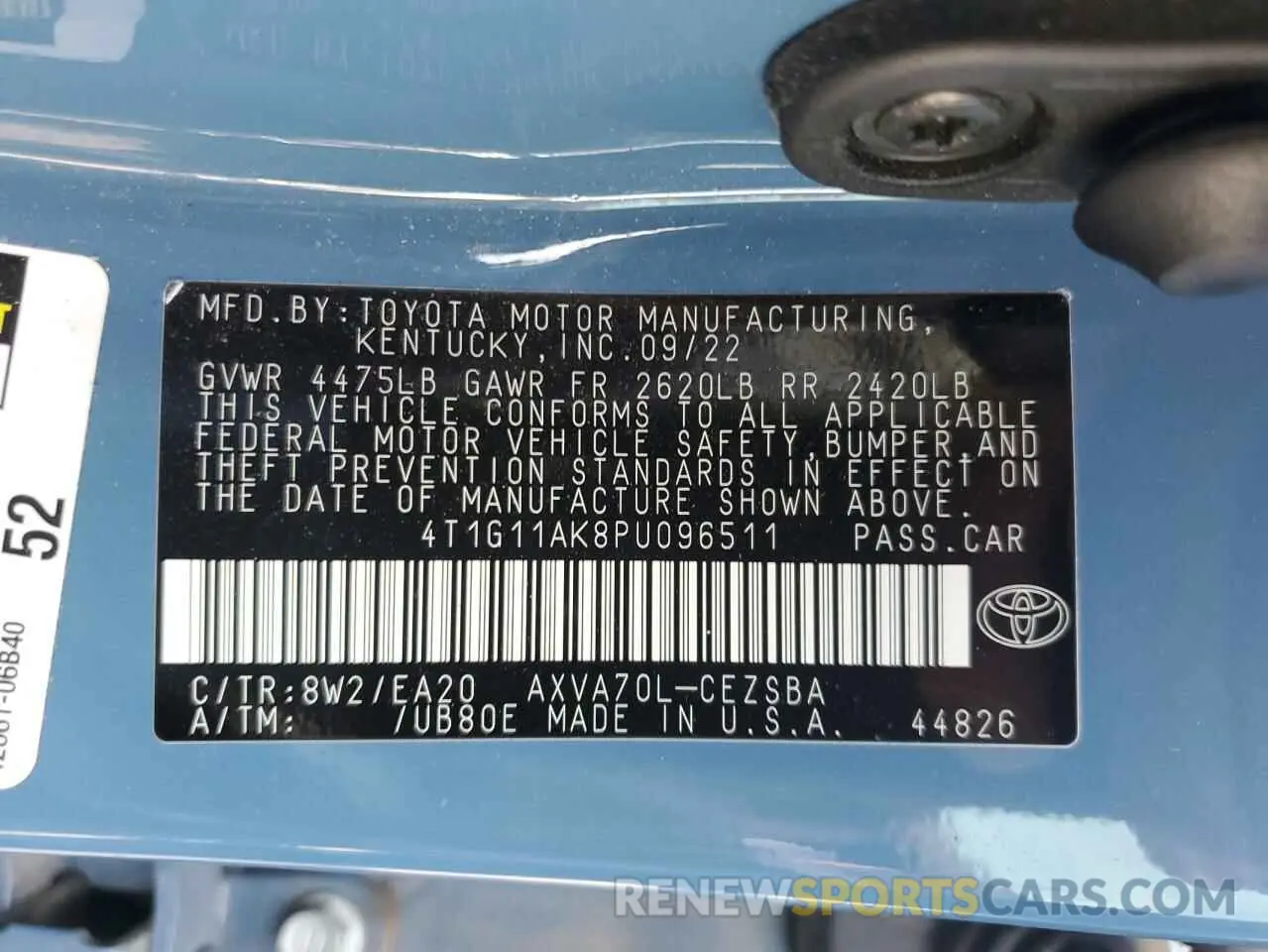13 Photograph of a damaged car 4T1G11AK8PU096511 TOYOTA CAMRY 2023
