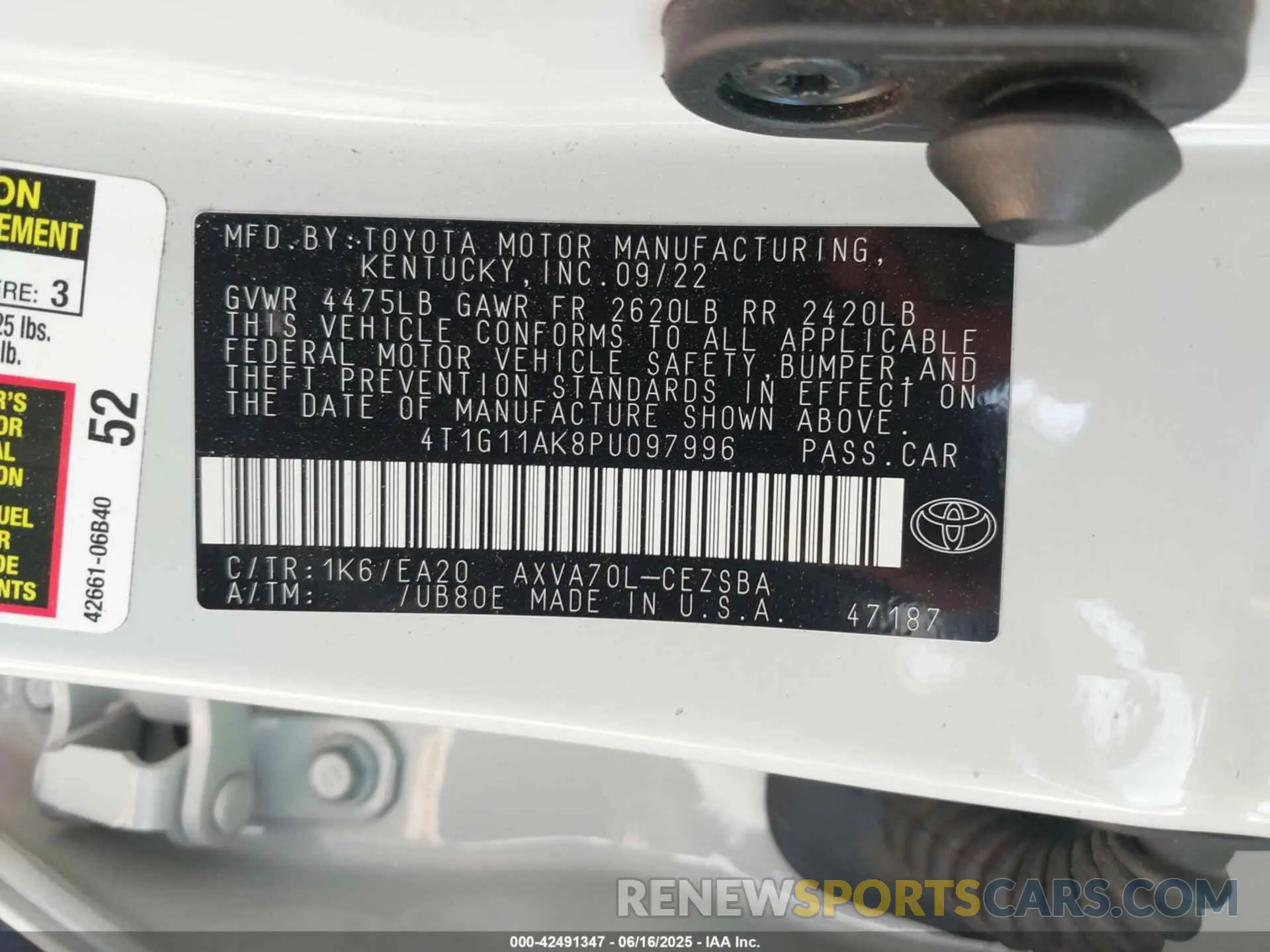 9 Photograph of a damaged car 4T1G11AK8PU097996 TOYOTA CAMRY 2023